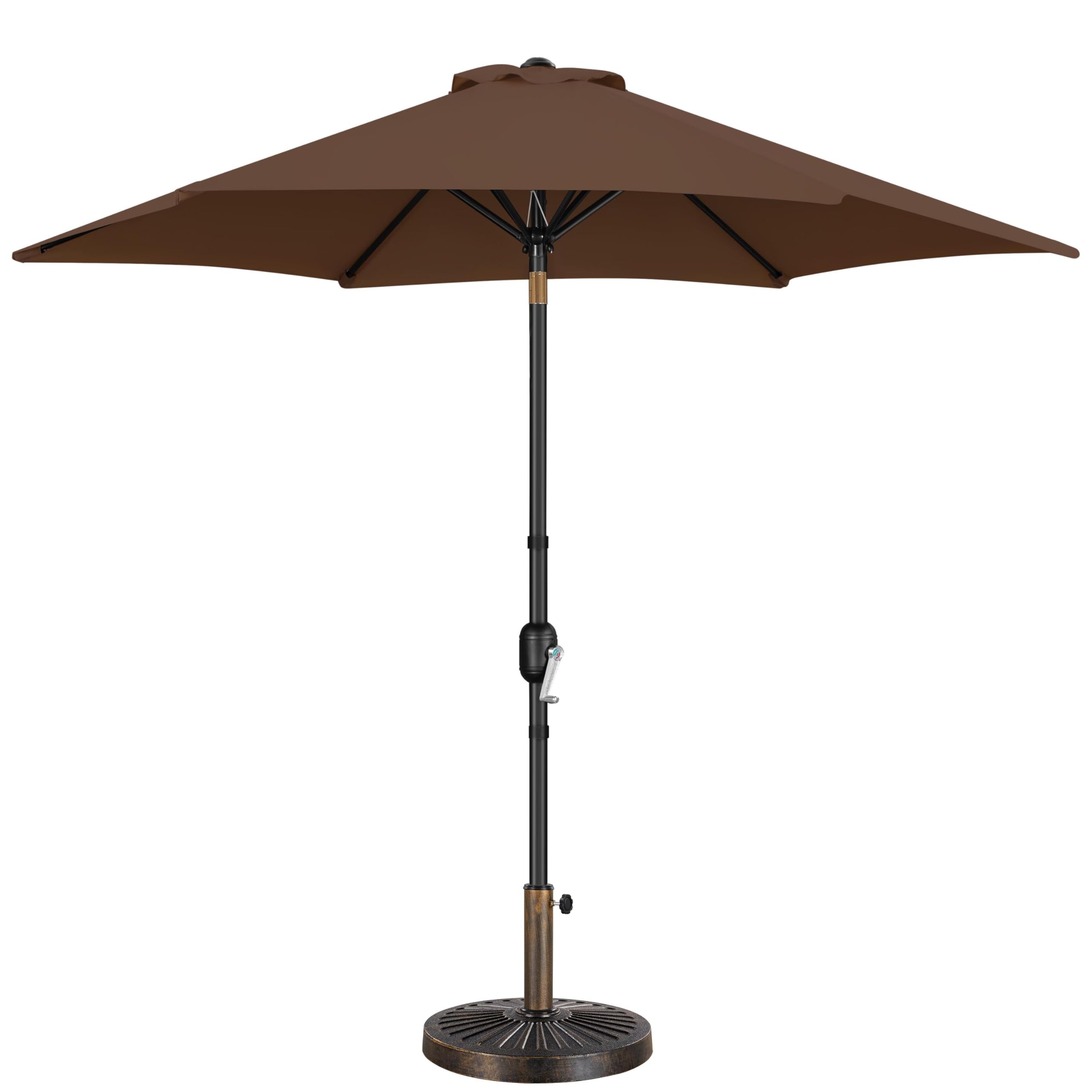 Yaheetech 9FT Patio Umbrella Outdoor with Heavy Duty Base Included,Table Umbrella with Push Button Tilt and Crank, UV Protection Waterproof for Yard/Outdoor/Wedding Parties and Events - Tan