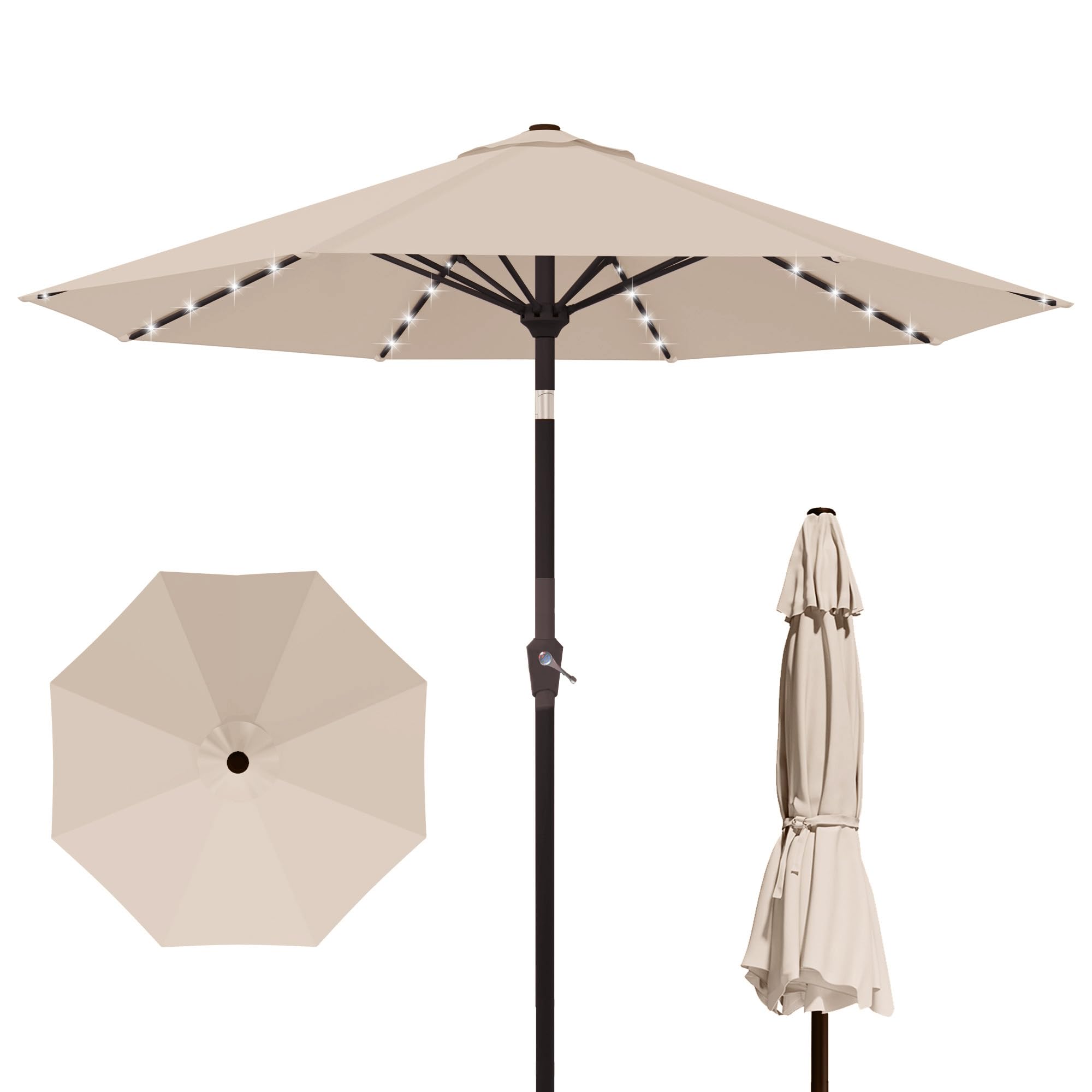 Kingdura 9FT Outdoor Patio Umbrella, Market Table Umbrella with Push Button Tilt and Crank, 8 Sturdy Fiberglass Ribs, UV Protection for Pool, Lawn, Deck, Backyard, Garden (Beige)
