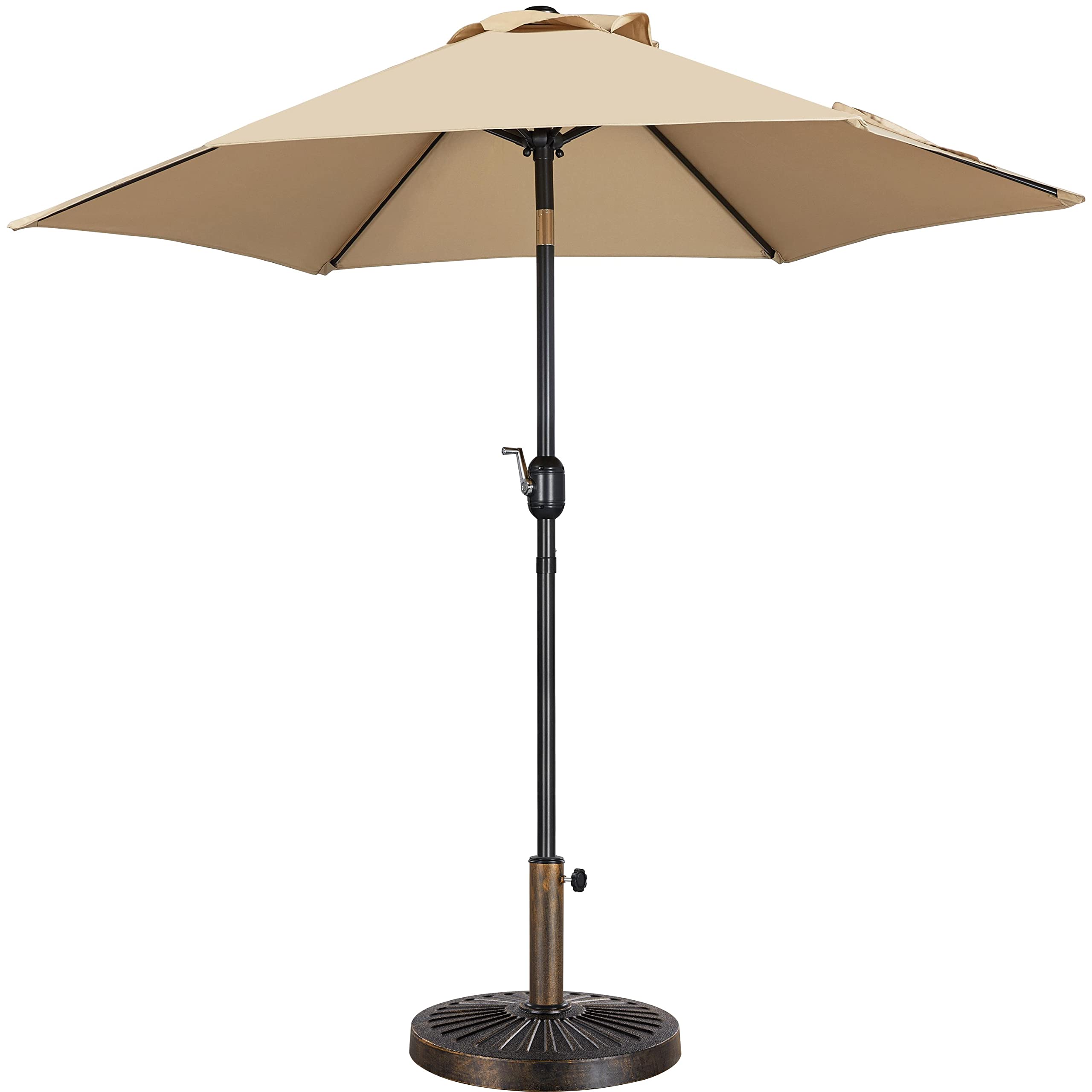 Yaheetech 9FT Patio Umbrella Outdoor with Heavy Duty Base Included,Table Umbrella with Push Button Tilt and Crank, UV Protection Waterproof for Yard/Outdoor/Wedding Parties and Events - Tan