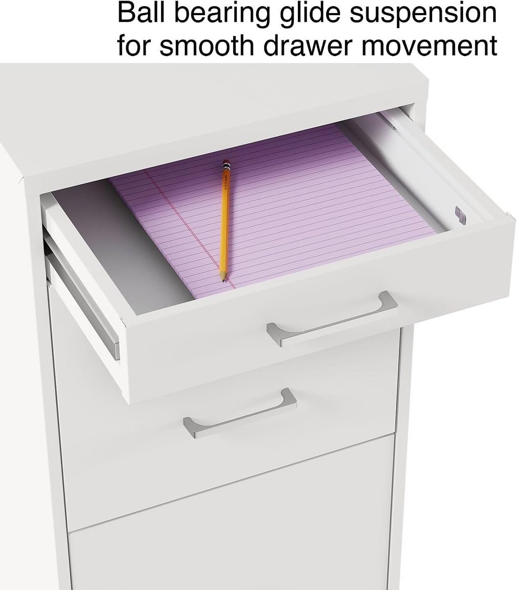 Staples 3-Drawer Vertical File Cabinet, Letter Size Documents, Lockable & Mobile, 18.9" D x 14.3" W x 26.9" H, White