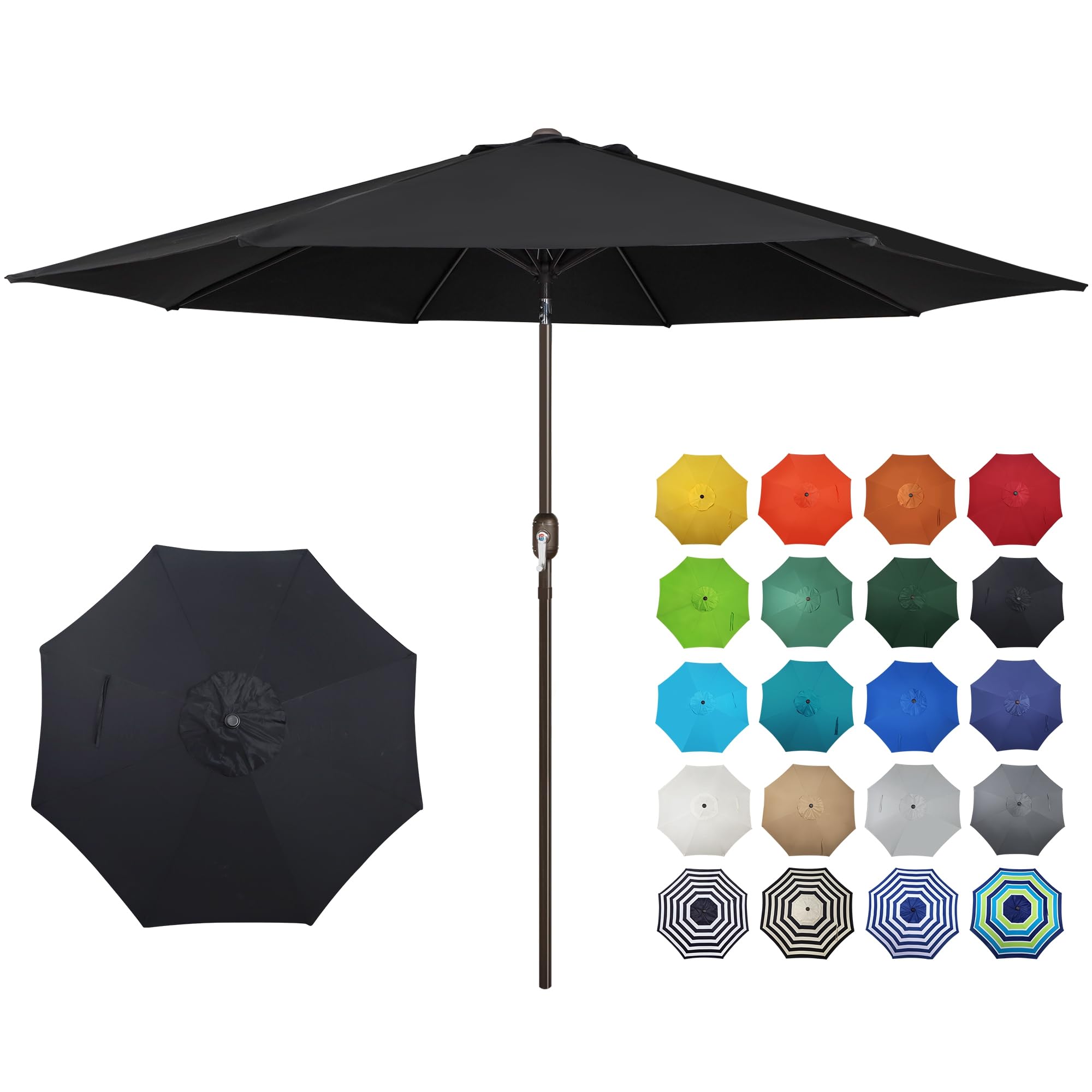 Blissun 10FT Outdoor Patio Umbrella, Outdoor Table Umbrella, Yard Umbrella, Market Umbrella with 8 Sturdy Ribs, Push Button Tilt and Crank