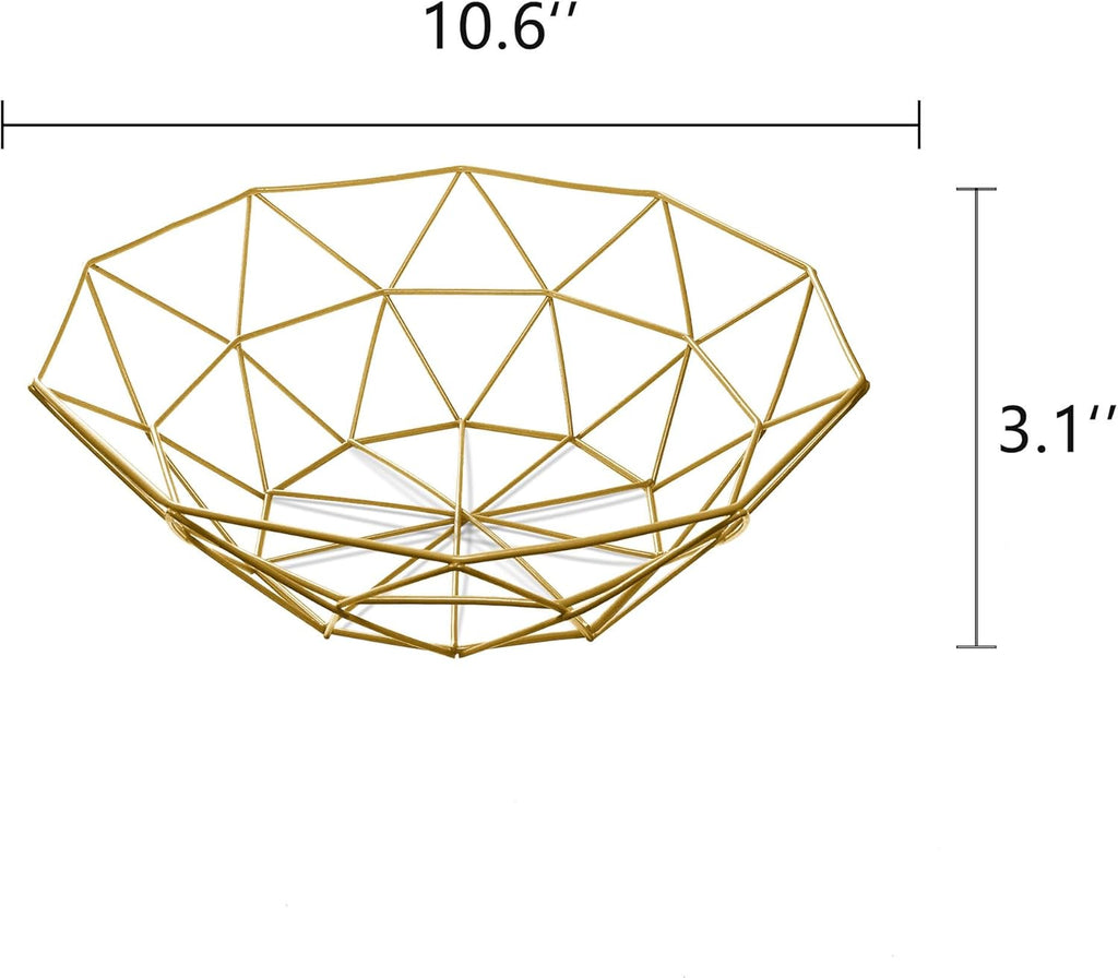 IBWell Geometric Metal Wire Fruit Bowl, Iron Arts Fruit Storage Baskets (Gold, Normal)