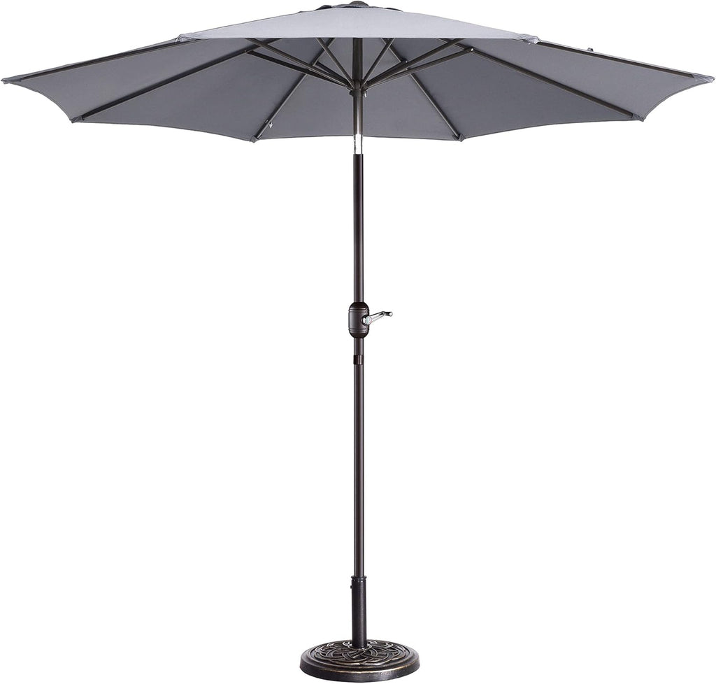 Pure Garden 9' Outdoor Patio Umbrella with 8 Ribs, Aluminum Pole and Push Button Tilt, Fade Resistant Market Umbrella (Gray)