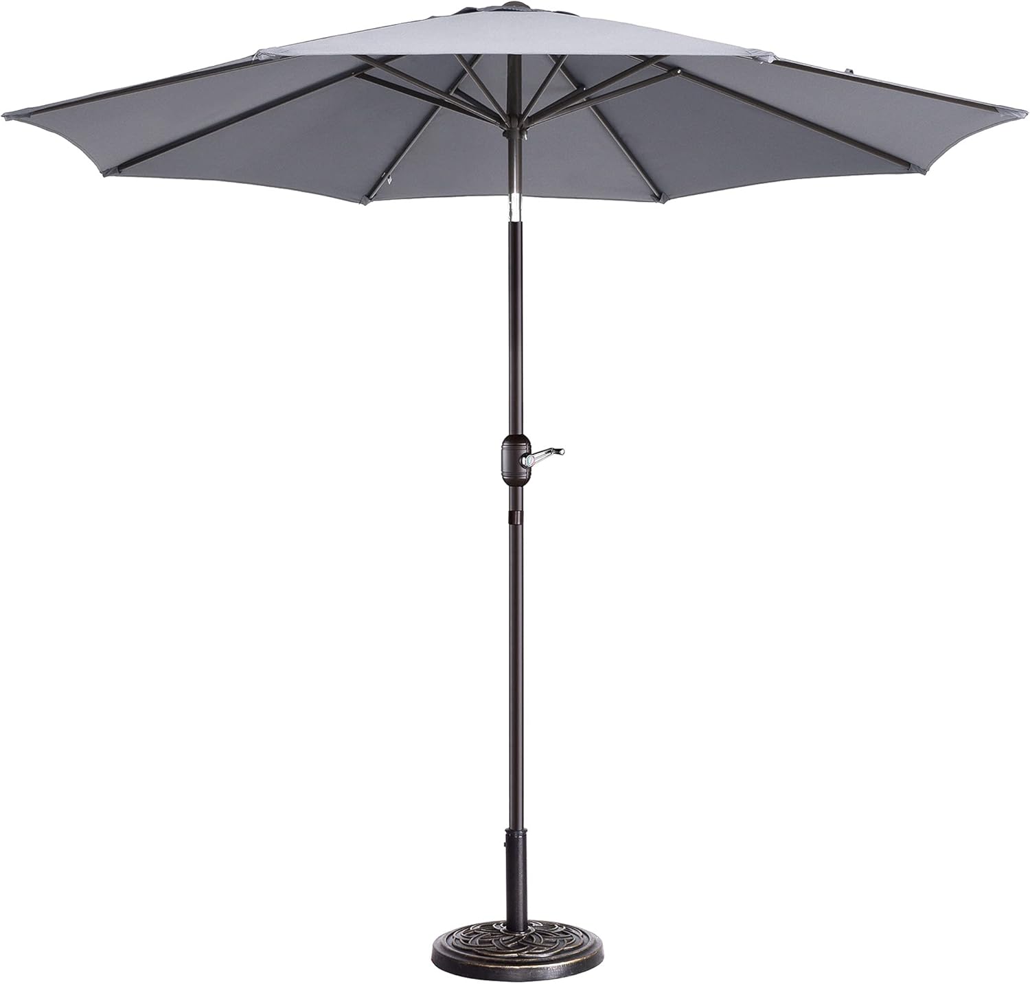 Pure Garden 9' Outdoor Patio Umbrella with 8 Ribs, Aluminum Pole and Push Button Tilt, Fade Resistant Market Umbrella (Gray)
