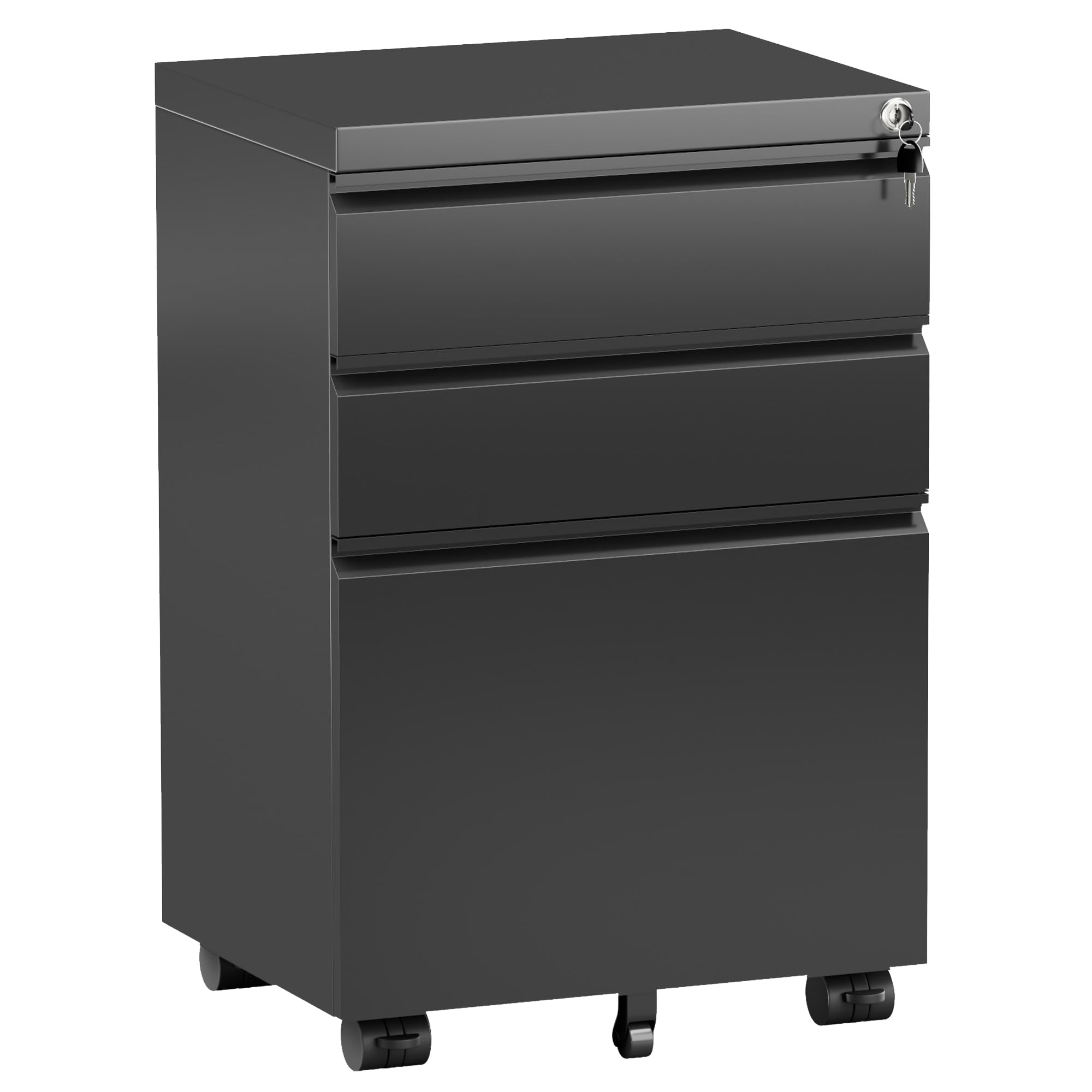 Bonusall 【Fully Assembled 3 Drawer White File Cabinet, Fully Assembled Metal Rolling Filing Cabinet with Lock, Under Desk Drawer Filing Cabinets for Home Office Fit A4/Letter/Legal