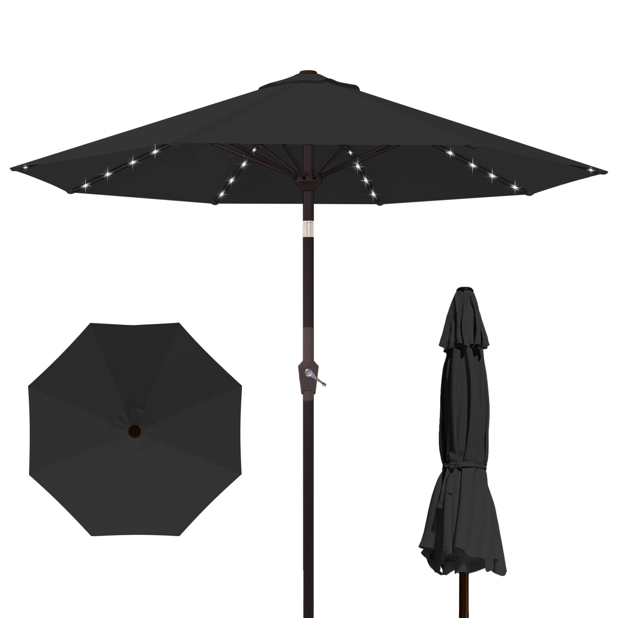 Kingdura 9FT Outdoor Patio Umbrella, Market Table Umbrella with Push Button Tilt and Crank, 8 Sturdy Fiberglass Ribs, UV Protection for Pool, Lawn, Deck, Backyard, Garden (Beige)