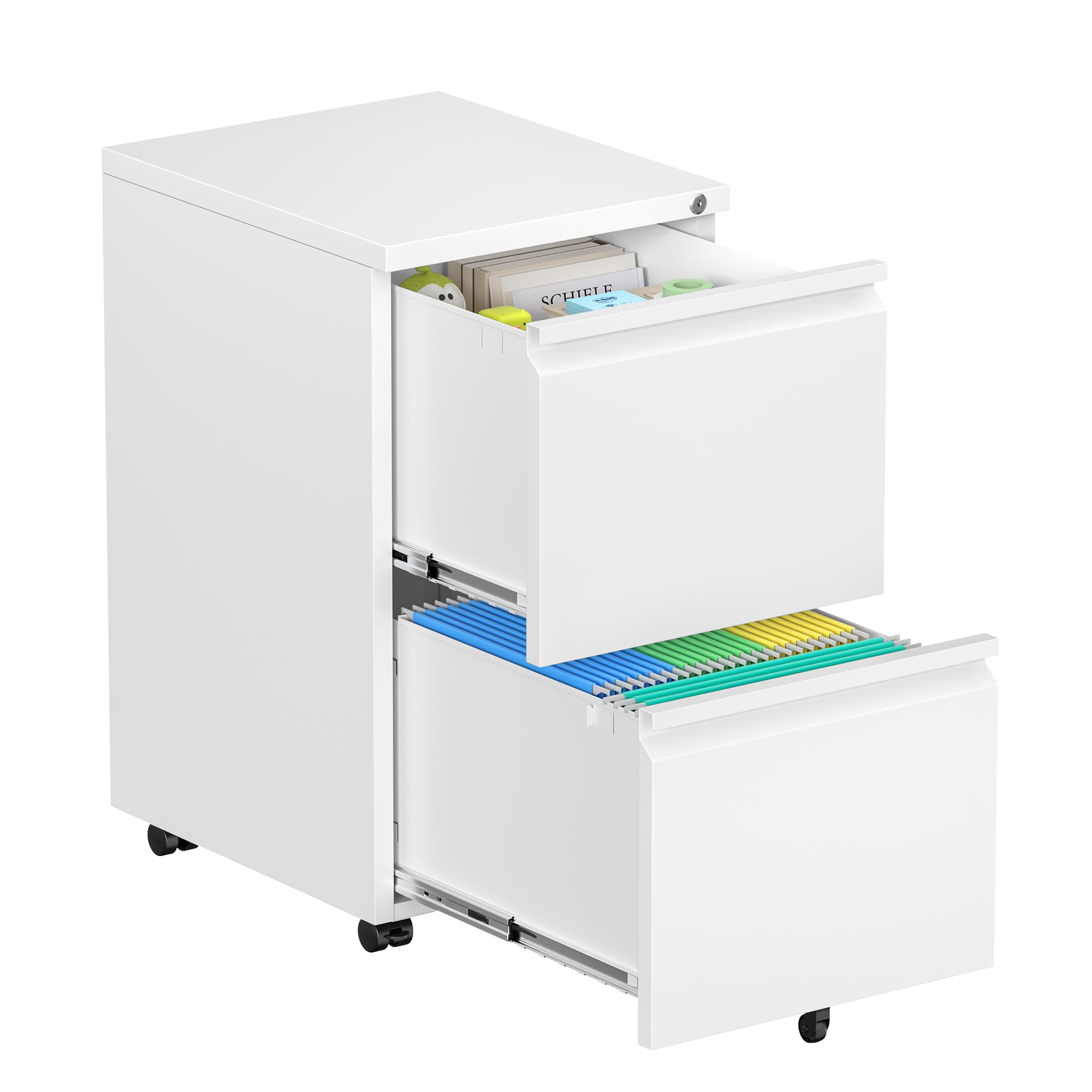 Bonusall 【Fully Assembled 3 Drawer White File Cabinet, Fully Assembled Metal Rolling Filing Cabinet with Lock, Under Desk Drawer Filing Cabinets for Home Office Fit A4/Letter/Legal