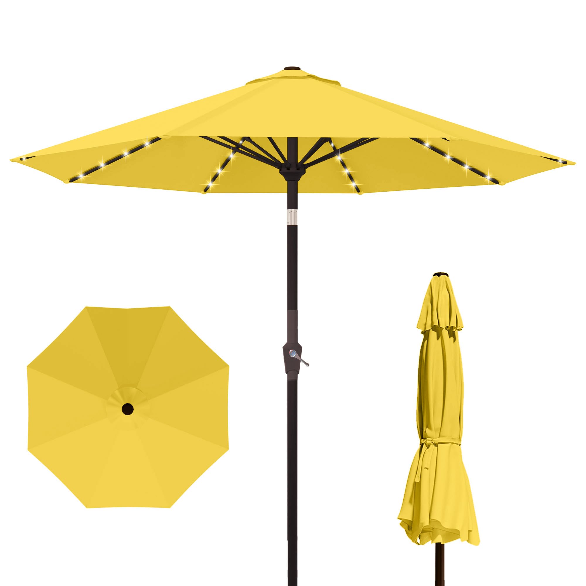 Kingdura 9FT Outdoor Patio Umbrella, Market Table Umbrella with Push Button Tilt and Crank, 8 Sturdy Fiberglass Ribs, UV Protection for Pool, Lawn, Deck, Backyard, Garden (Beige)