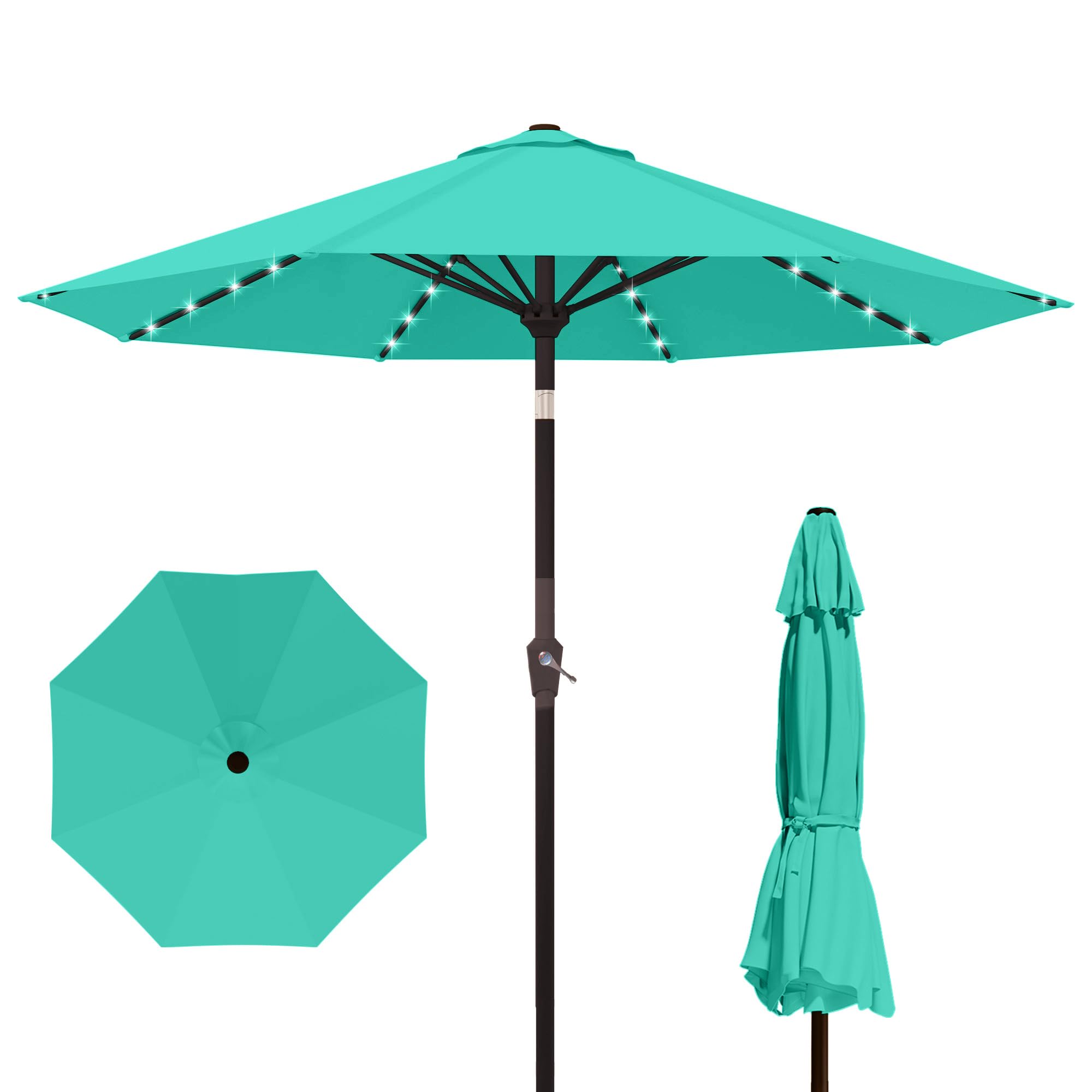 Kingdura 9FT Outdoor Patio Umbrella, Market Table Umbrella with Push Button Tilt and Crank, 8 Sturdy Fiberglass Ribs, UV Protection for Pool, Lawn, Deck, Backyard, Garden (Beige)