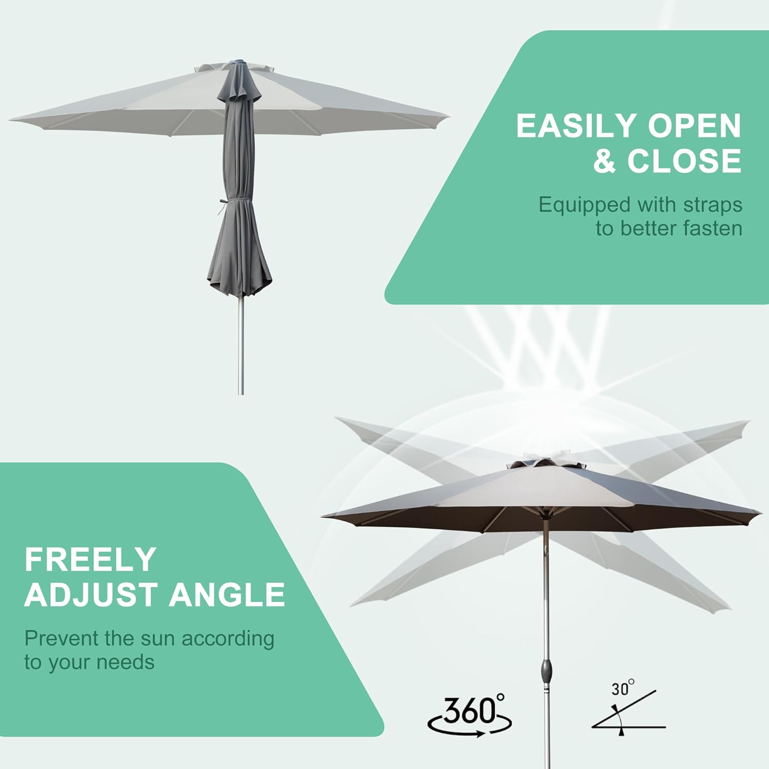 Domi 10FT Outdoor Patio Umbrella, Aluminum Large Table Umbrellas with 8 Sturdy Ribs, Tilt and Sun Umbrellas for Outdoor, Garden, Deck, Backyard and Pool (10FT, Gray)