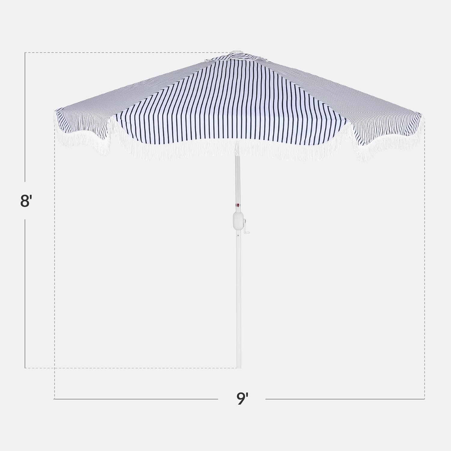 Best Choice Products 9ft Fringe Market Patio Umbrella – Outdoor Boho Tassel Sunshade for Table, Pool, Deck, Backyard – UPF50+, Easy Tilt, Heavy Duty Steel Pole & Ribs - Navy Pinstripe