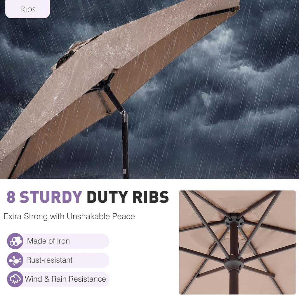 NEWBULIG Patio Umbrella, Outdoor Table Umbrellas with Push Button Tilt and Crank, Sturdy Ribs, Waterproof, UV Protection and Fade Resistant, for Pool, Garden, Market, Backyard