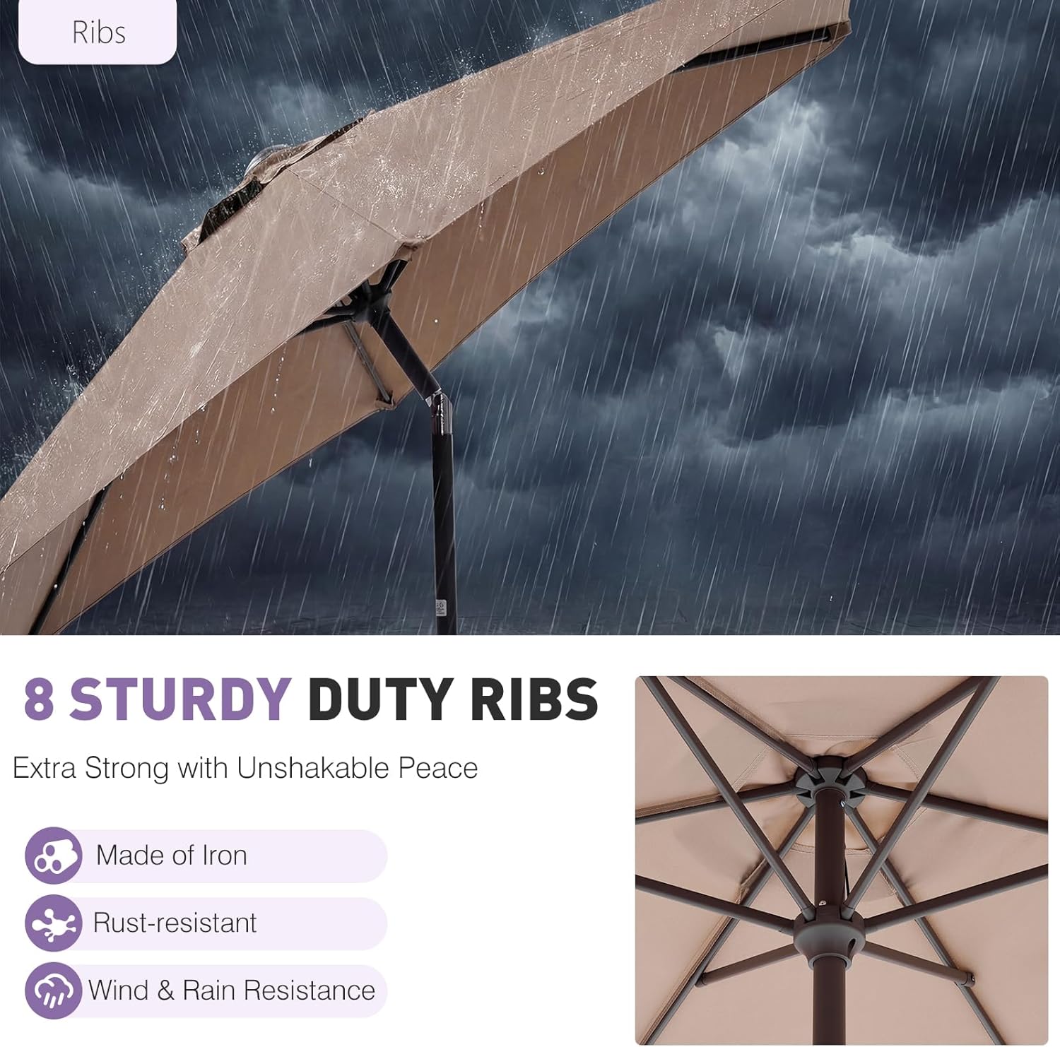NEWBULIG Patio Umbrella, Outdoor Table Umbrellas with Push Button Tilt and Crank, Sturdy Ribs, Waterproof, UV Protection and Fade Resistant, for Pool, Garden, Market, Backyard
