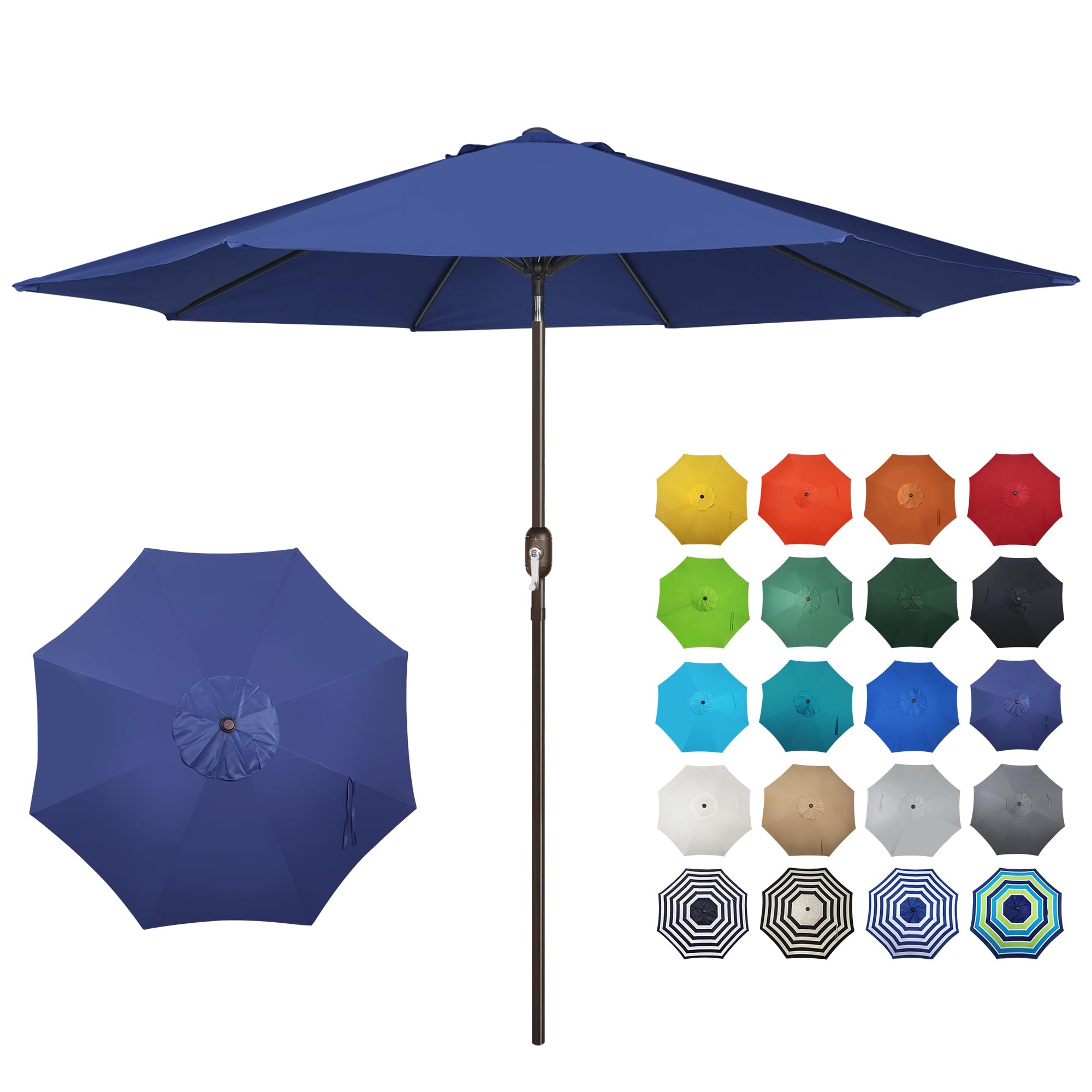 Blissun 10FT Outdoor Patio Umbrella, Outdoor Table Umbrella, Yard Umbrella, Market Umbrella with 8 Sturdy Ribs, Push Button Tilt and Crank