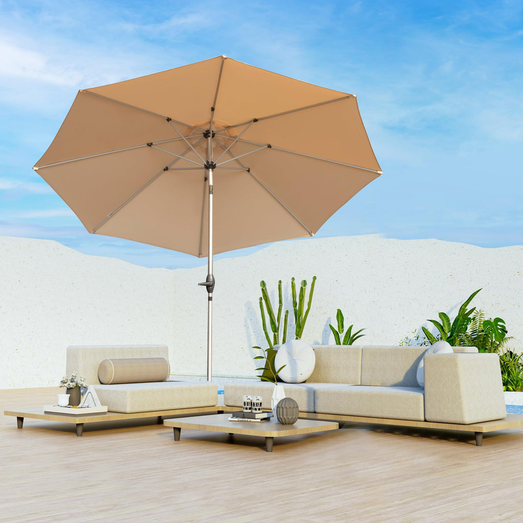 Domi 10FT Outdoor Patio Umbrella, Aluminum Large Table Umbrellas with 8 Sturdy Ribs, Tilt and Sun Umbrellas for Outdoor, Garden, Deck, Backyard and Pool (10FT, Gray)