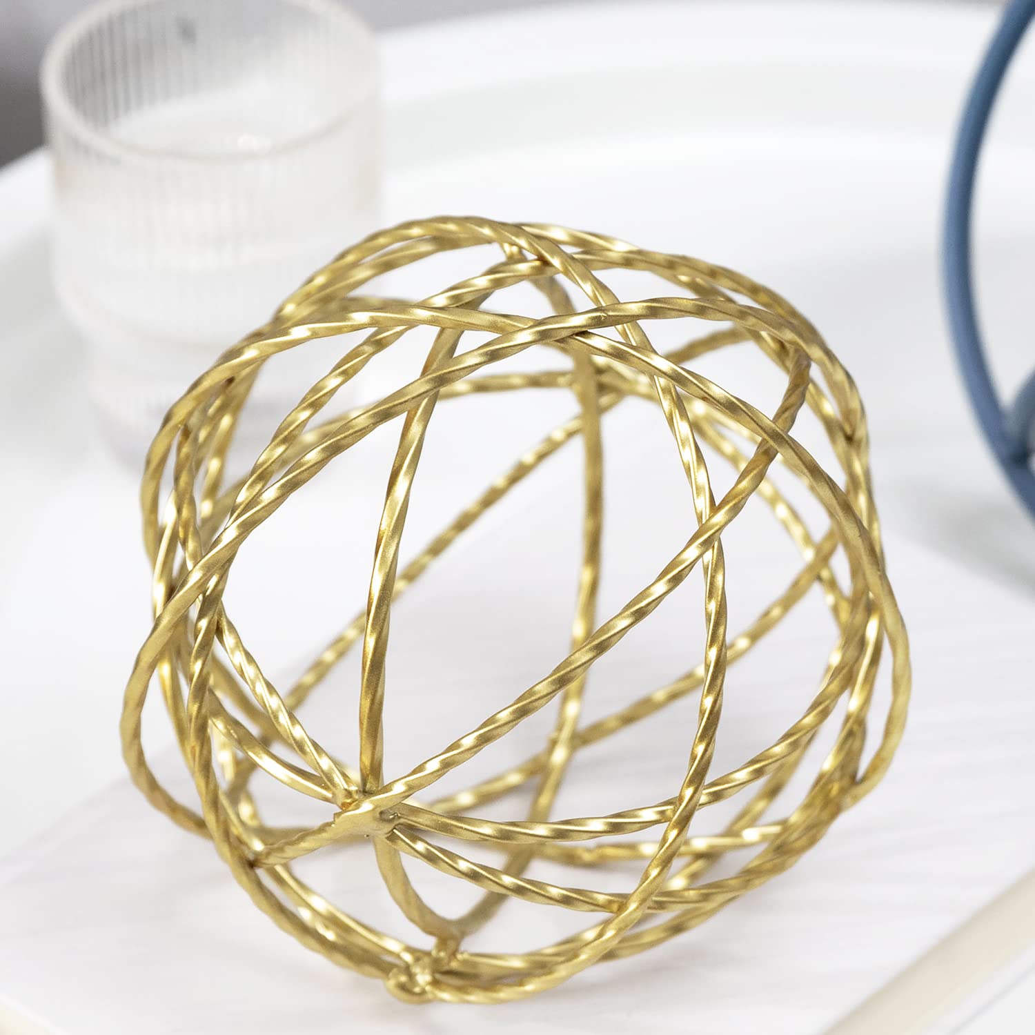 5.75" Gold Decorative Sphere, Metal Geometric Tabletop Decoration, Abstract Gold Decorative Ball, 3D Tabletop Sculpture for Home Metal Sphere Decor