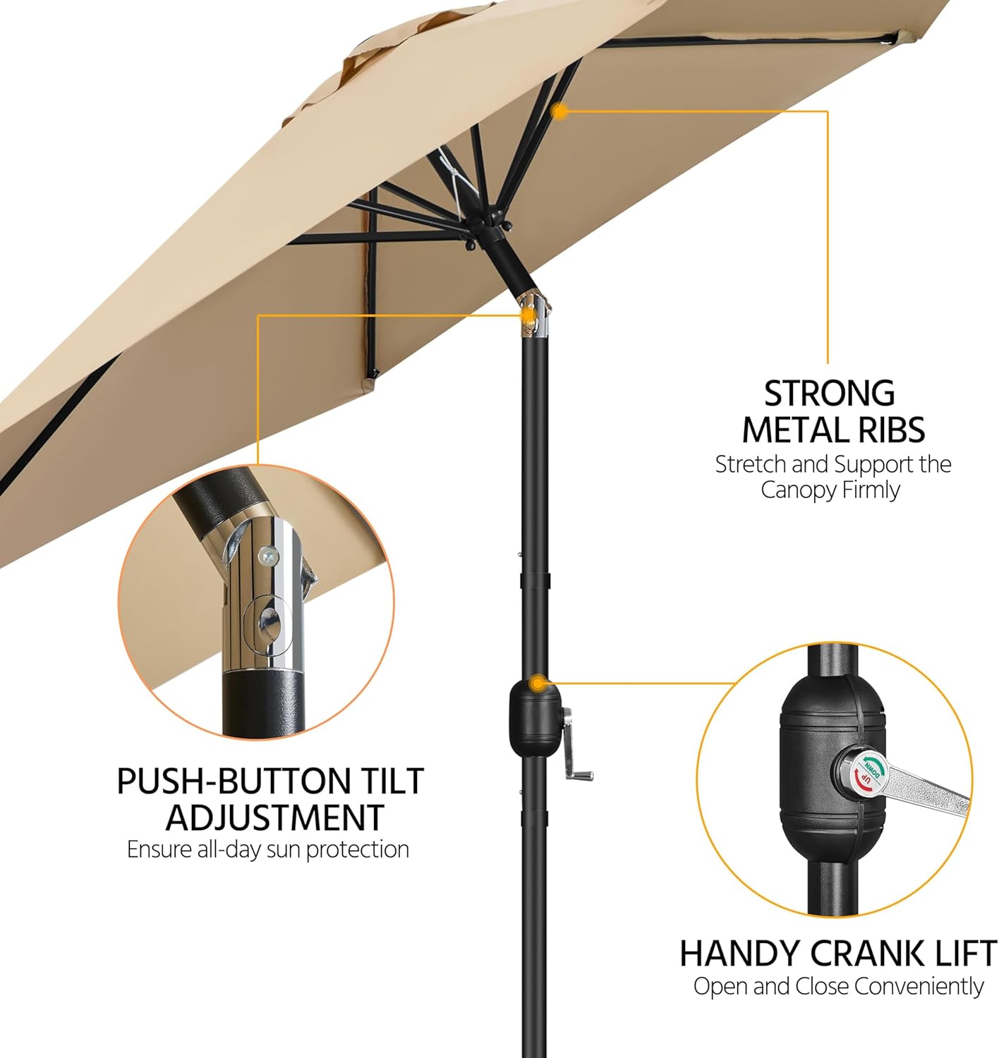Yaheetech 9FT Patio Umbrella Outdoor with Heavy Duty Base Included,Table Umbrella with Push Button Tilt and Crank, UV Protection Waterproof for Yard/Outdoor/Wedding Parties and Events - Tan