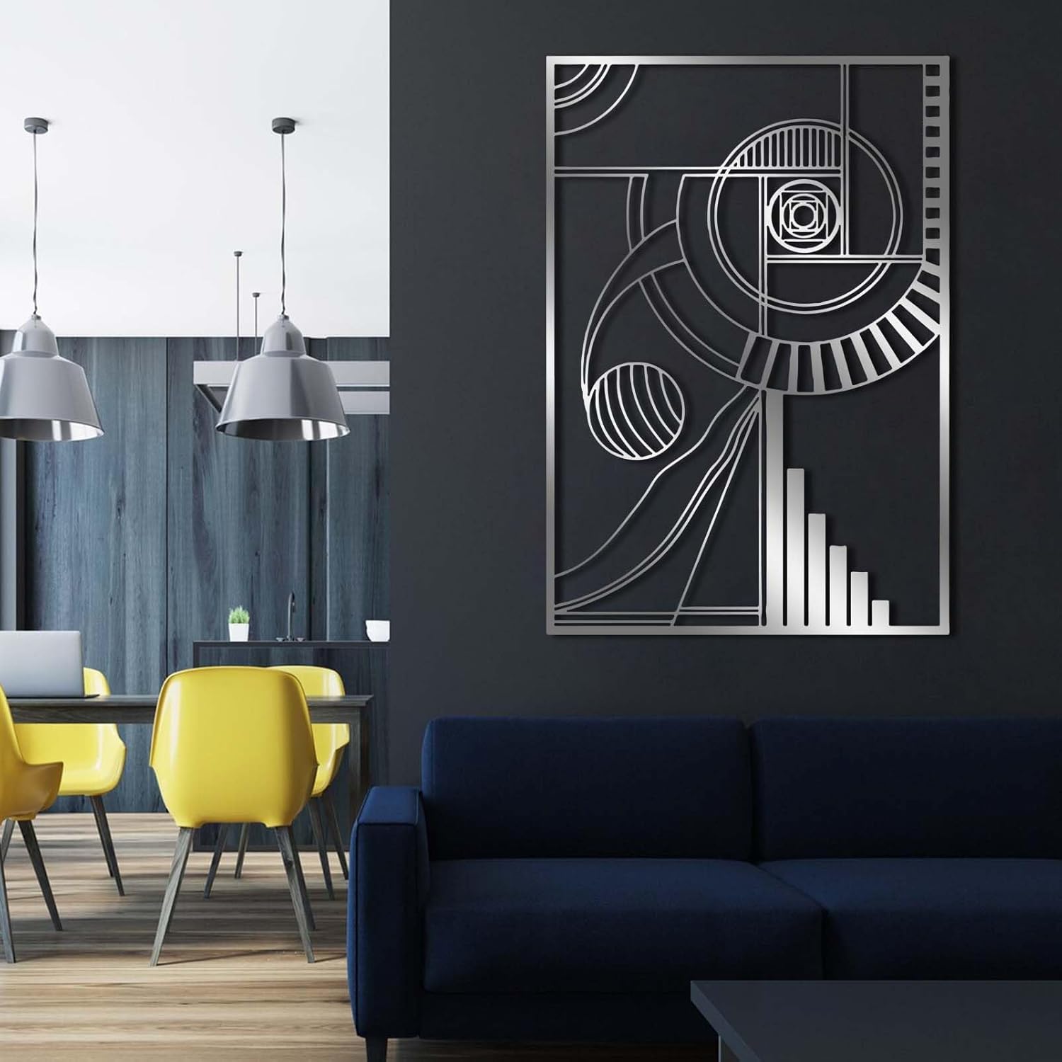 Sacred Geometry Wall Art, Golden Ratio Fibonacci Spiral Unique Metal Decor, Geometric, Modern Line, Living Room