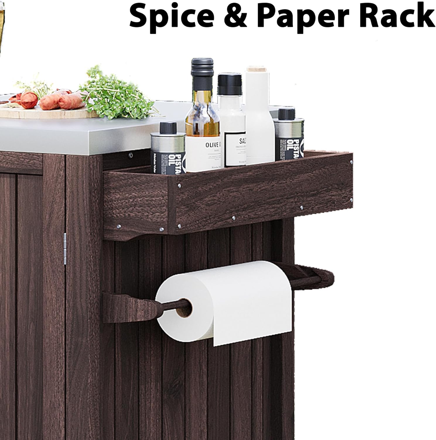 Outdoor Kitchen Island Grill Station with Storage, Dark Brown