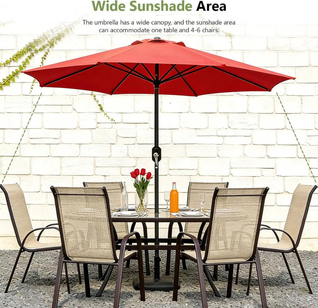 9FT Patio Umbrella - Wind Resistant Outdoor Market Umbrella with Waterproof 180G PG Fabric, UPF 50+ Sun Protection, Heavy Duty Aluminum Pole for Garden, Beach, Deck, Backyard, Red