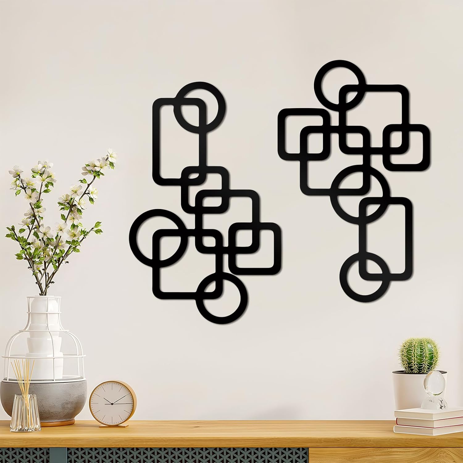 2 Pcs Mid Century Metal Wall Art, 3D Abstract Black