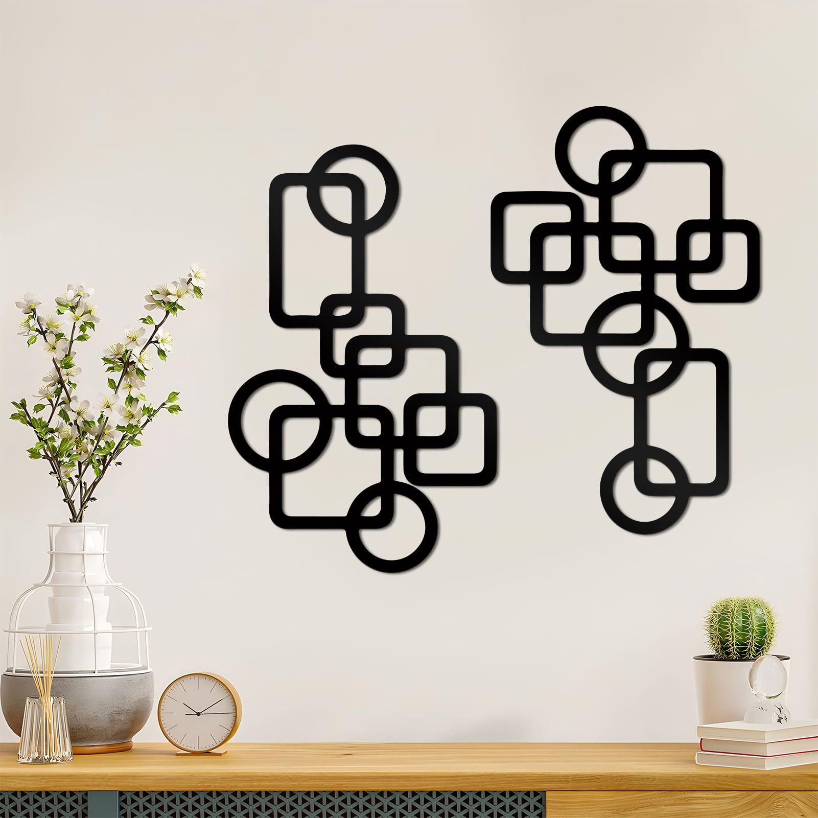 2 Pcs Mid Century Metal Wall Art, 3D Abstract Black