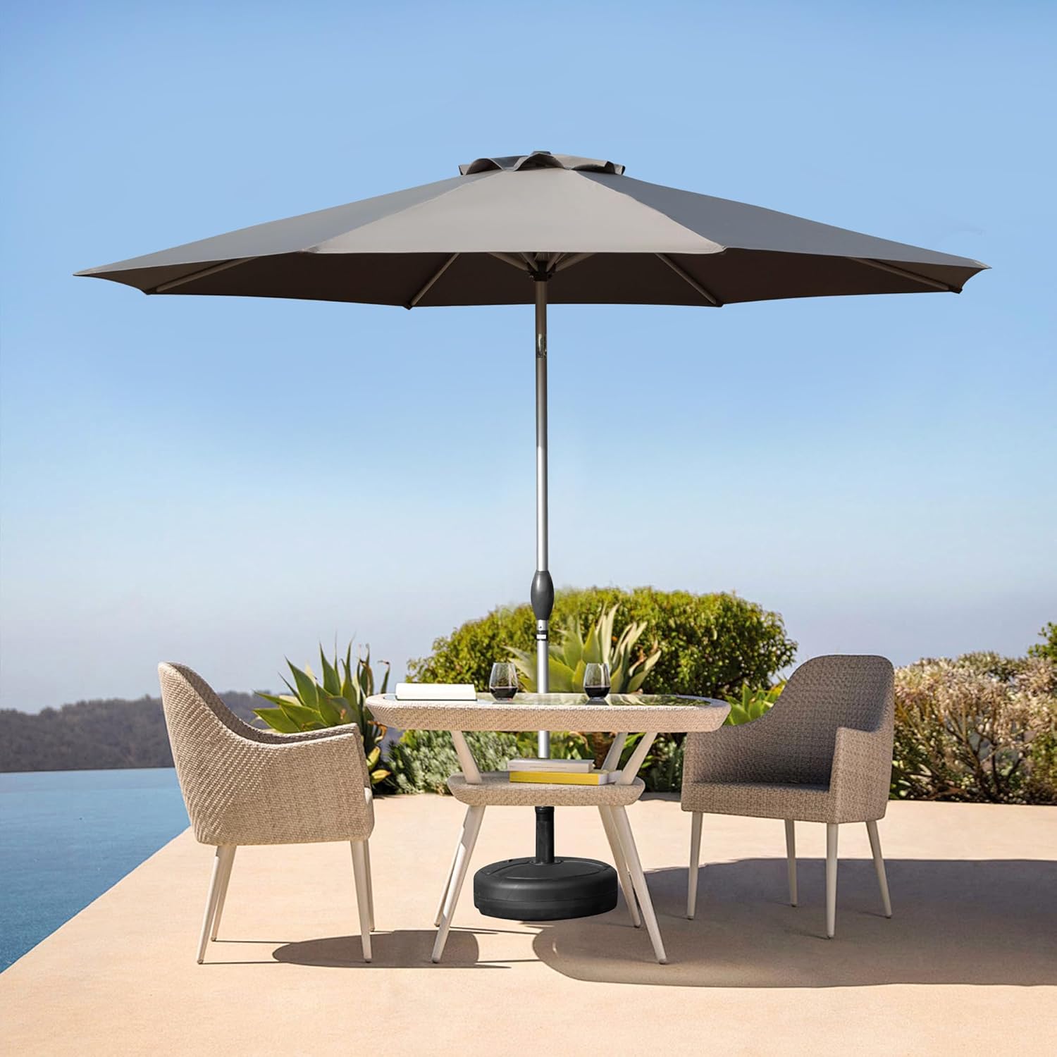Domi 10FT Outdoor Patio Umbrella, Aluminum Large Table Umbrellas with 8 Sturdy Ribs, Tilt and Sun Umbrellas for Outdoor, Garden, Deck, Backyard and Pool (10FT, Gray)