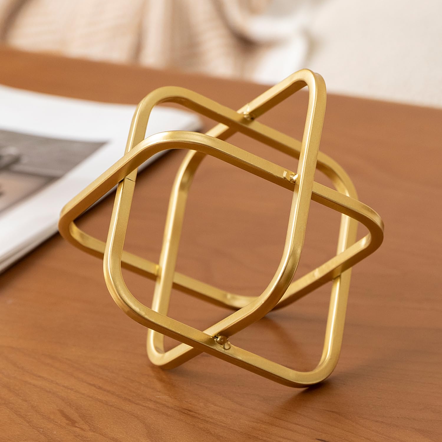 5.75" Gold Decorative Sphere, Metal Geometric Tabletop Decoration, Abstract Gold Decorative Ball, 3D Tabletop Sculpture for Home Metal Sphere Decor