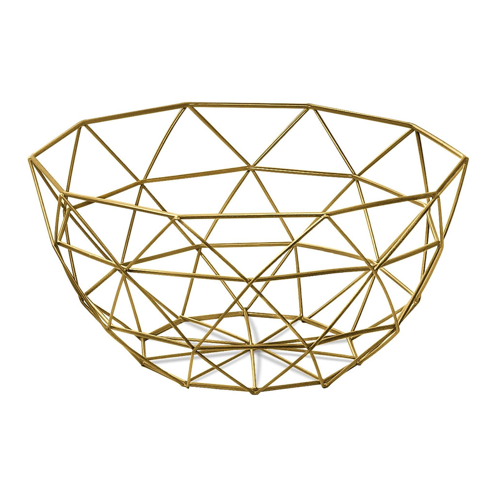 IBWell Geometric Metal Wire Fruit Bowl, Iron Arts Fruit Storage Baskets (Gold, Normal)