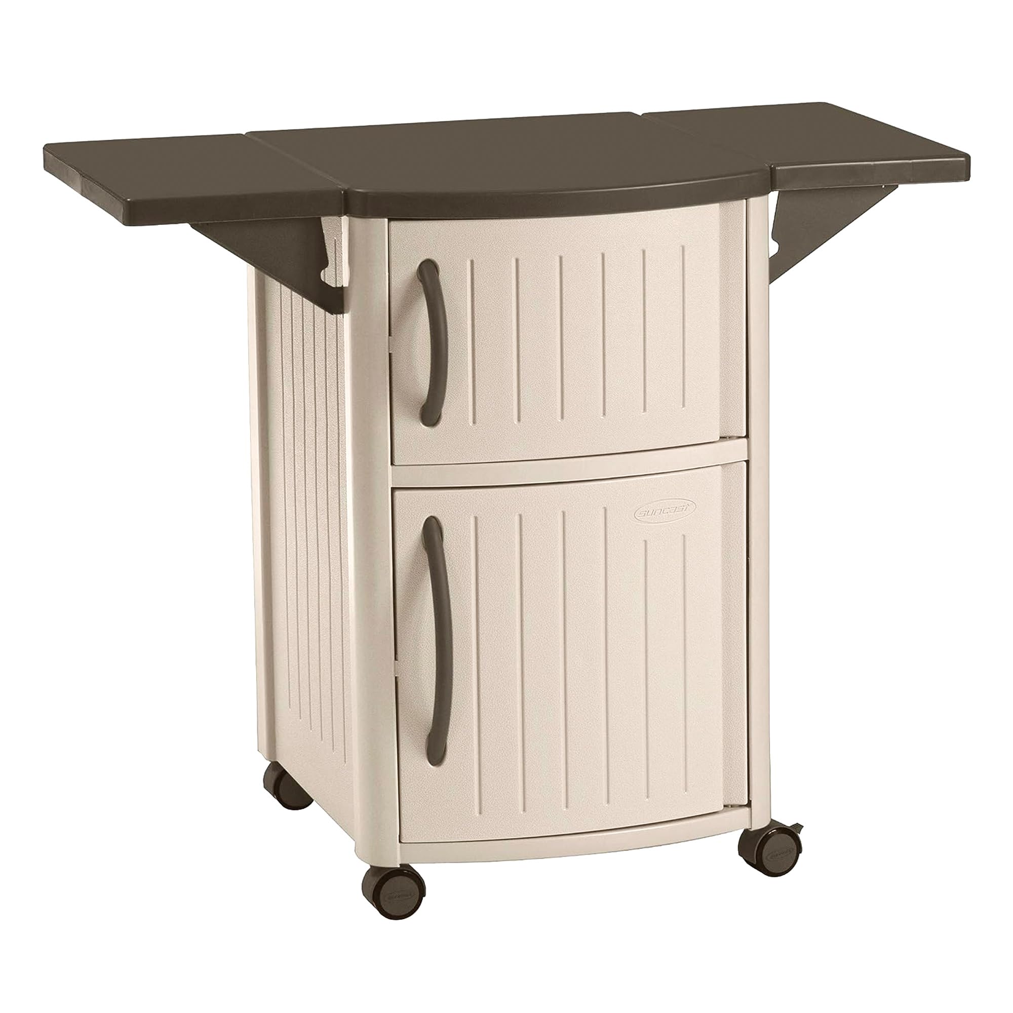 Suncast Outdoor Grilling Prep Station Table with Storage, Taupe/Brown