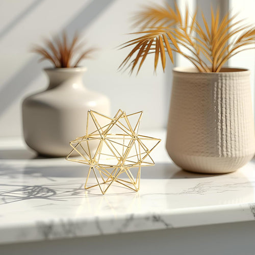 5.75" Gold Decorative Sphere, Metal Geometric Tabletop Decoration, Abstract Gold Decorative Ball, 3D Tabletop Sculpture for Home Metal Sphere Decor