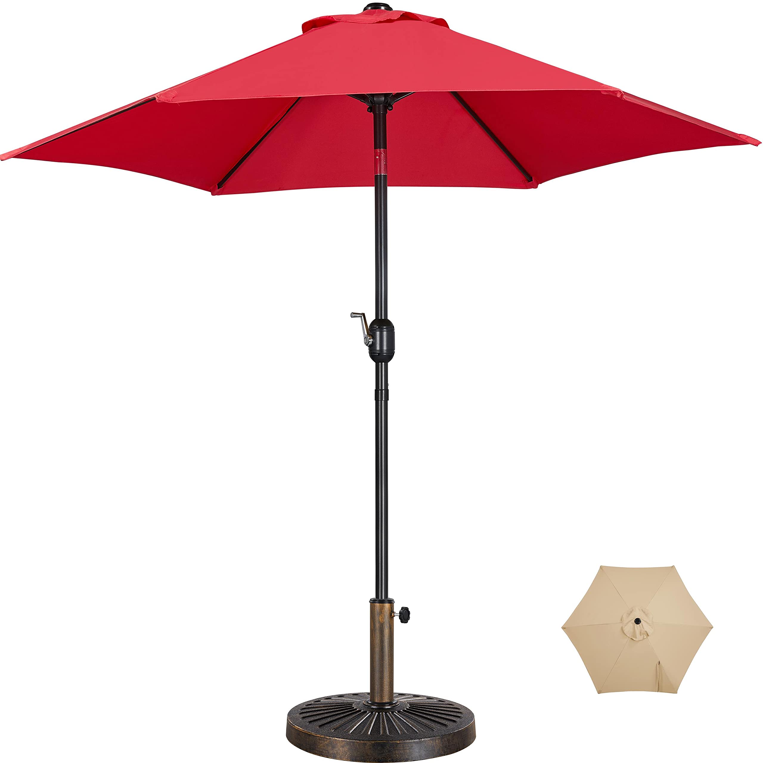 Yaheetech 9FT Patio Umbrella Outdoor with Heavy Duty Base Included,Table Umbrella with Push Button Tilt and Crank, UV Protection Waterproof for Yard/Outdoor/Wedding Parties and Events - Tan