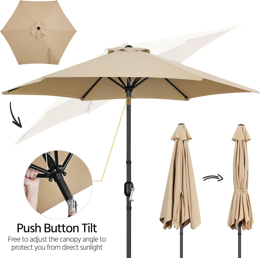 Yaheetech 9FT Patio Umbrella Outdoor with Heavy Duty Base Included,Table Umbrella with Push Button Tilt and Crank, UV Protection Waterproof for Yard/Outdoor/Wedding Parties and Events - Tan