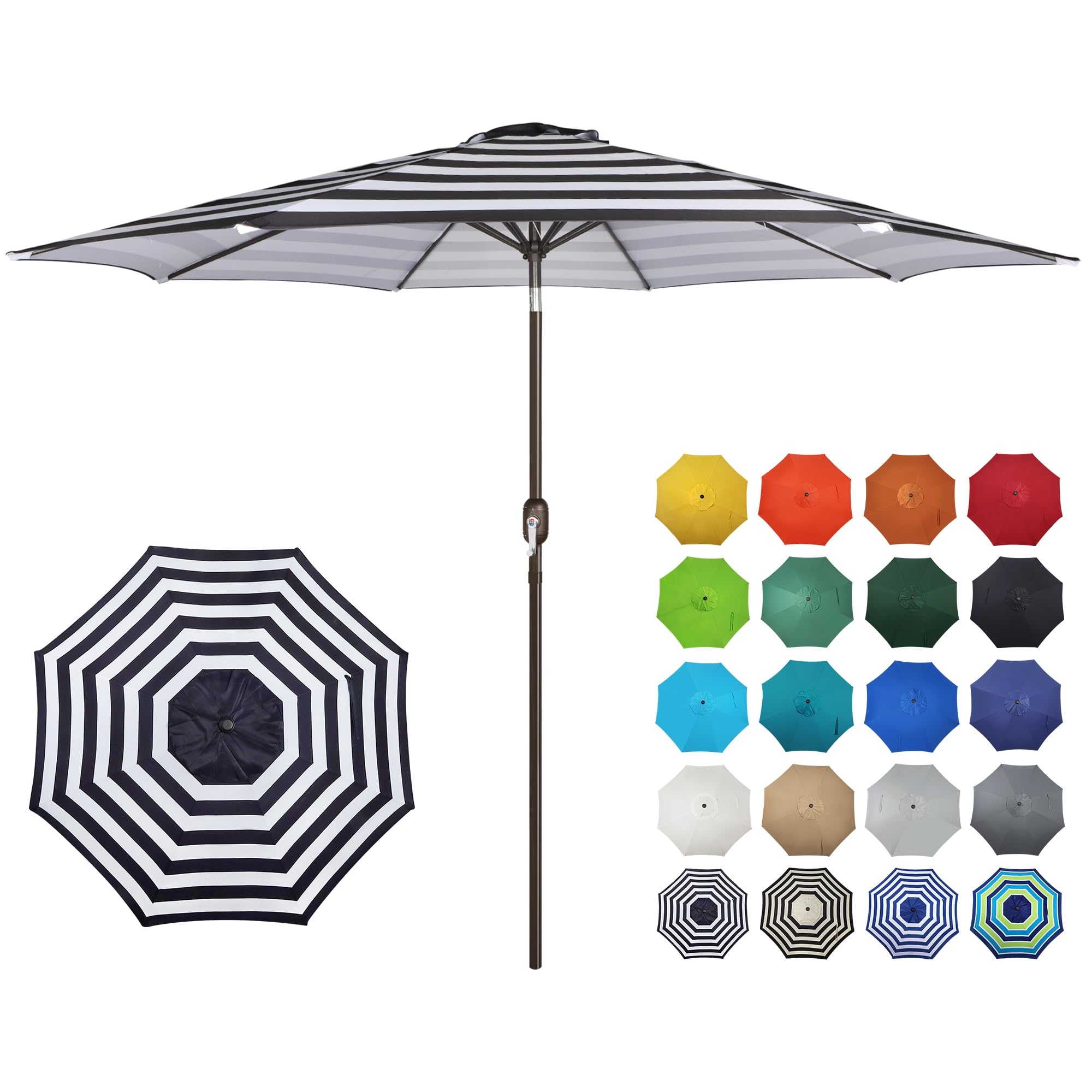 Blissun 10FT Outdoor Patio Umbrella, Outdoor Table Umbrella, Yard Umbrella, Market Umbrella with 8 Sturdy Ribs, Push Button Tilt and Crank
