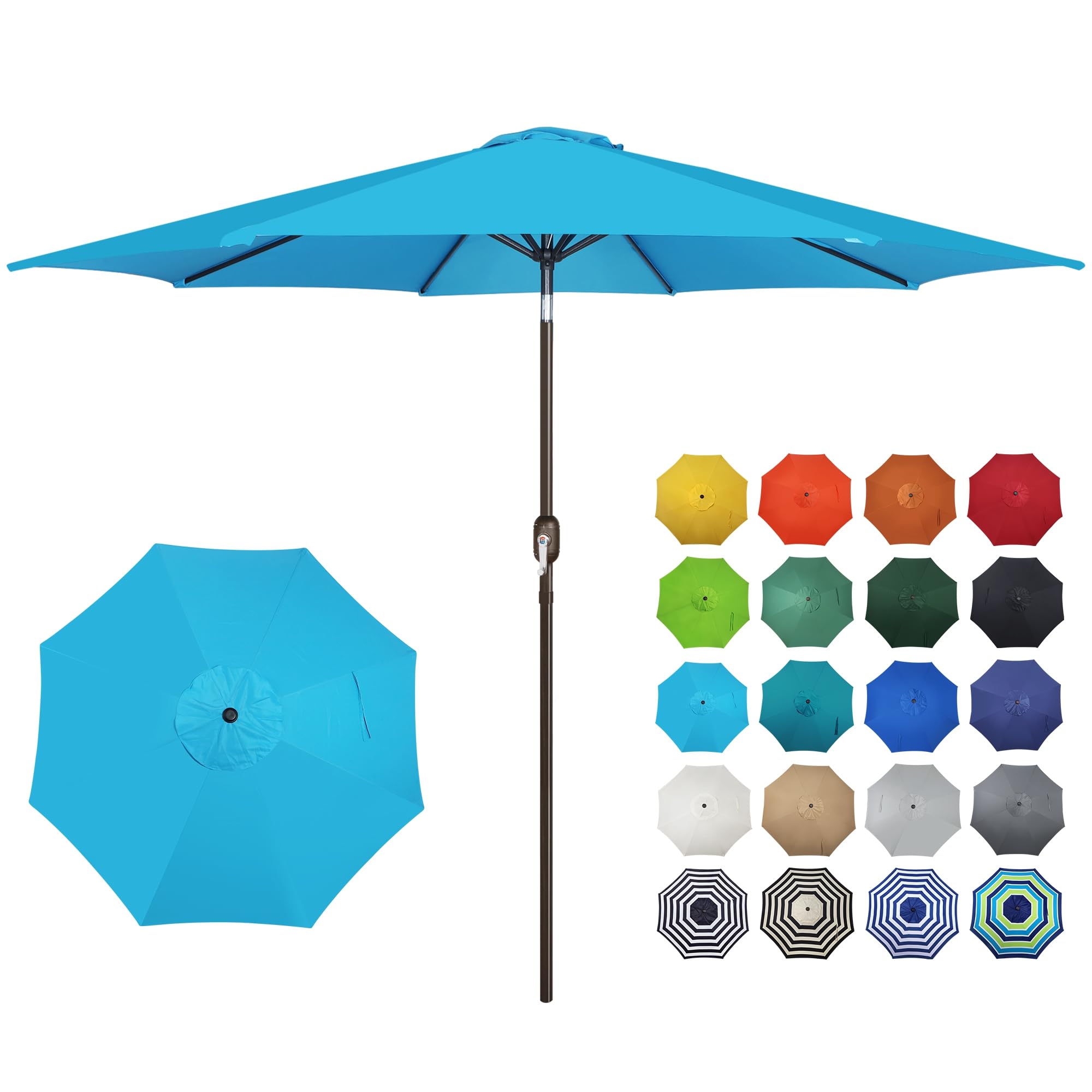 Blissun 10FT Outdoor Patio Umbrella, Outdoor Table Umbrella, Yard Umbrella, Market Umbrella with 8 Sturdy Ribs, Push Button Tilt and Crank