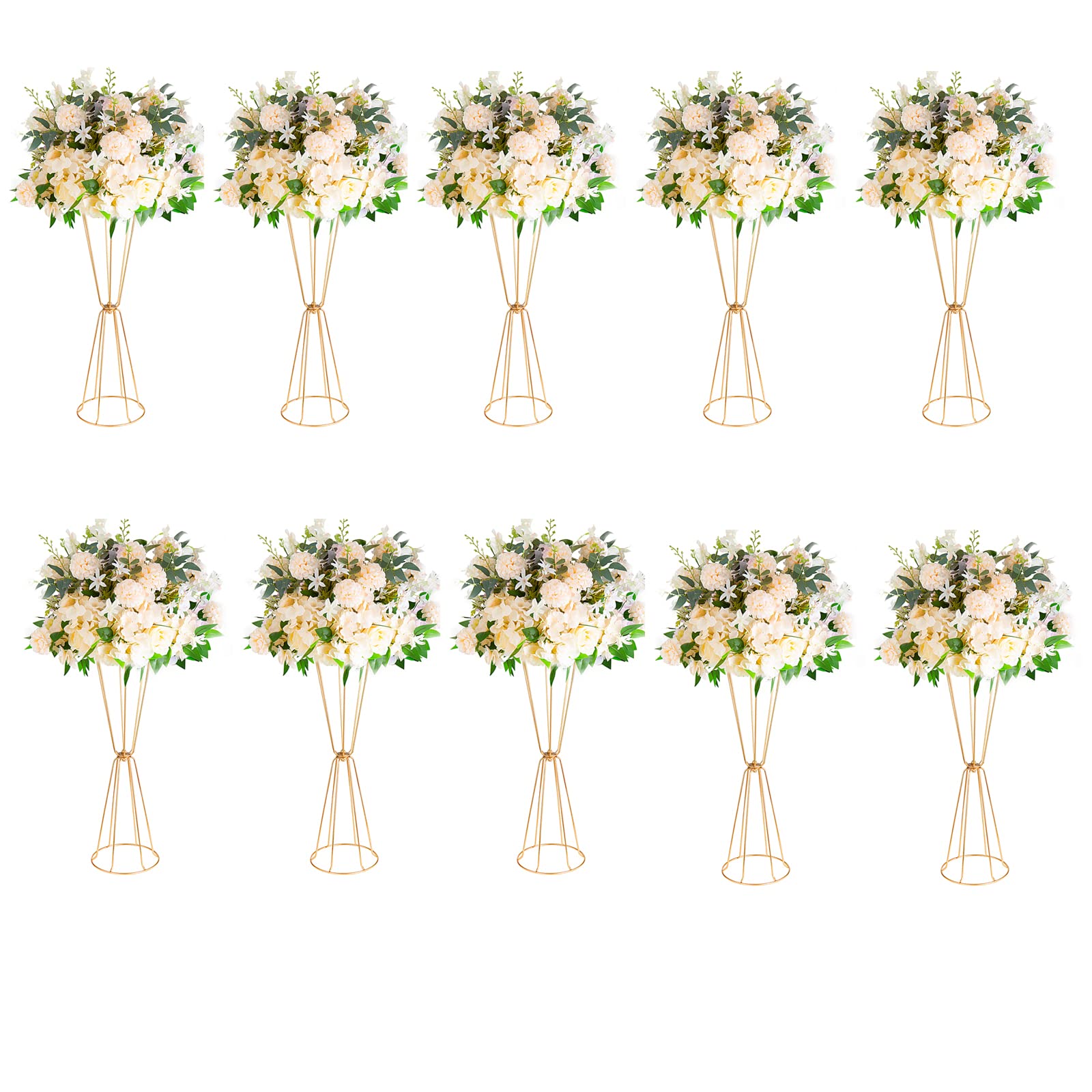 Gold Vases Centerpieces for Wedding Geometric Metal Flower Stand for Tables Bulk, 4pcs 23.6” Tall Trumpet Vases for Centerpieces Party Dinner Anniversary Ceremony