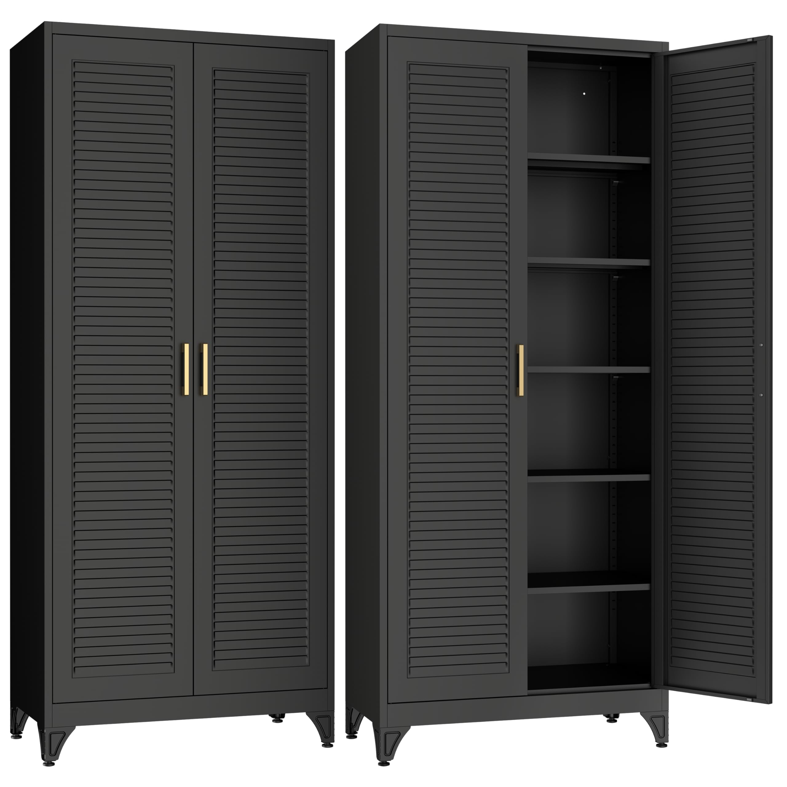 SteeLoong Kitchen Pantry Cabinet,75" Metal Storage Cabinet with Doors and 5 Adjustable Shelves,Black Tall Locker Organizer Steel Garage Cabinets for Tool,File Cabinet for Office,Kitchen,Garage,School