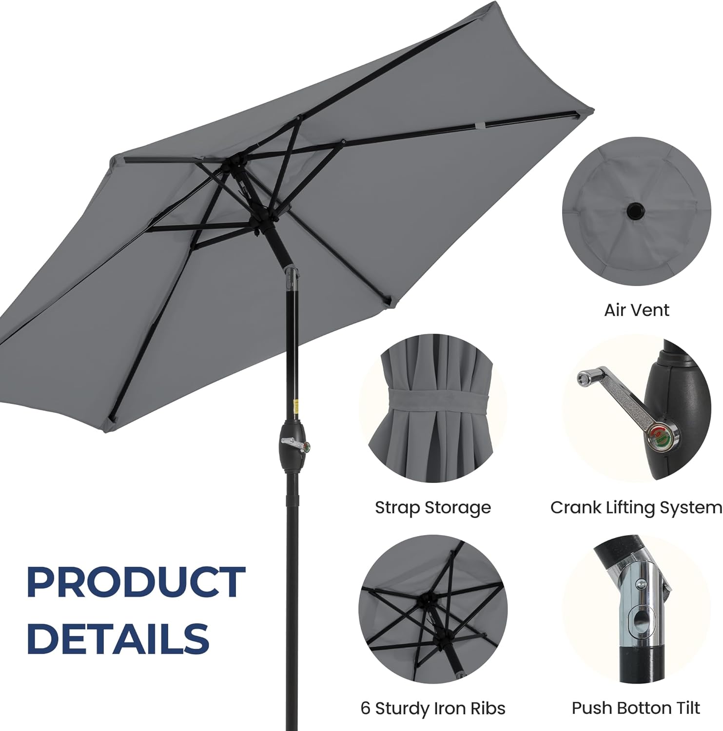 SUNVIVI OUTDOOR Outdoor Patio Umbrella, Patio Umbrella, Market Umbrella, Large Outdoor Umbrella, Metal Pole Umbrella with Push Button Tilt and Crank, Polyester Canopy
