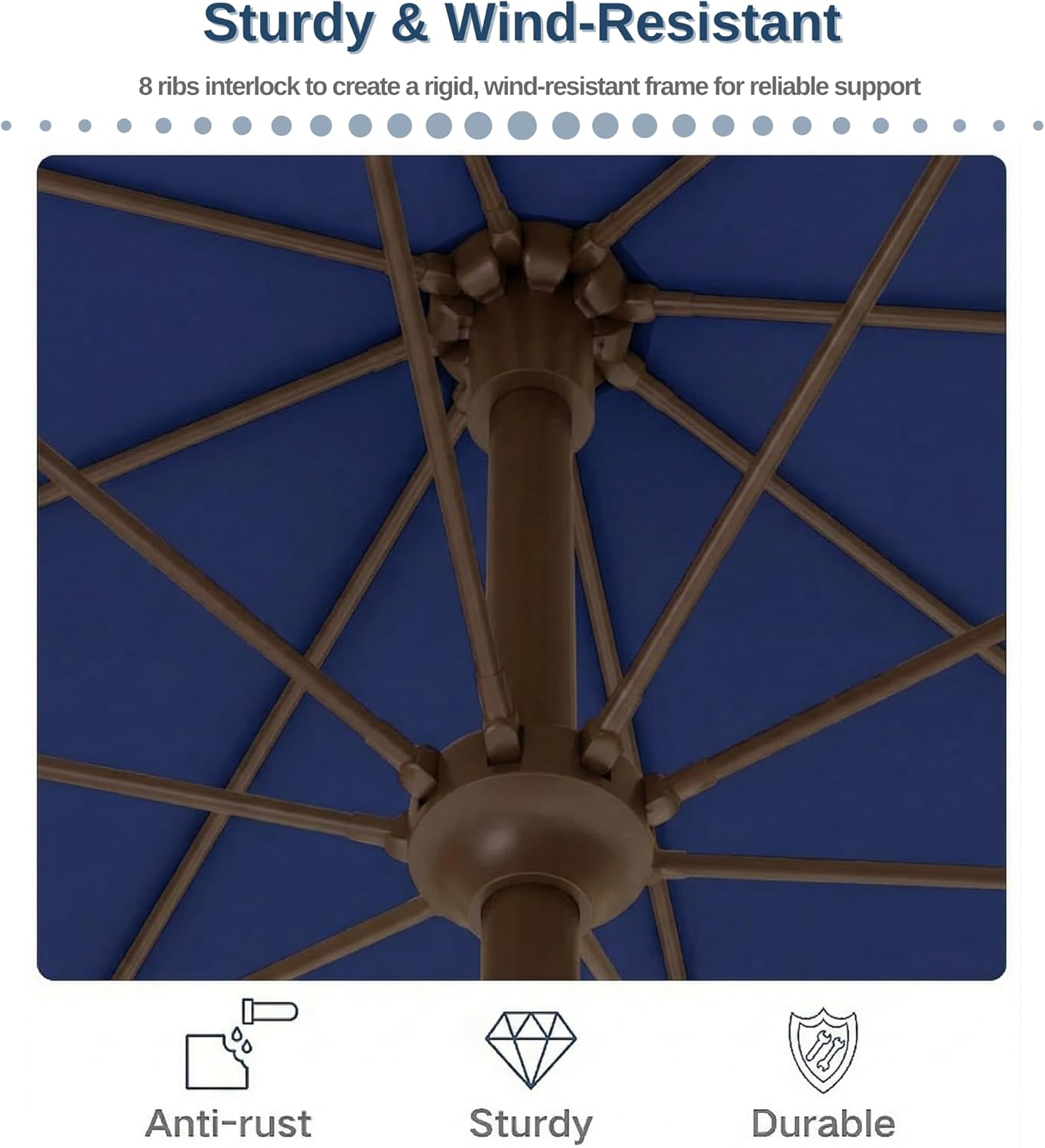PatioKingdom 9FT Patio Outdoor Umbrella-UPF 50+ Sun Shade with Wind Vent, Push-Button Tilt & Smooth Crank Lift, Rust-Resistant Fiberglass Frame for Garden, Backyard,Yard (Navy)