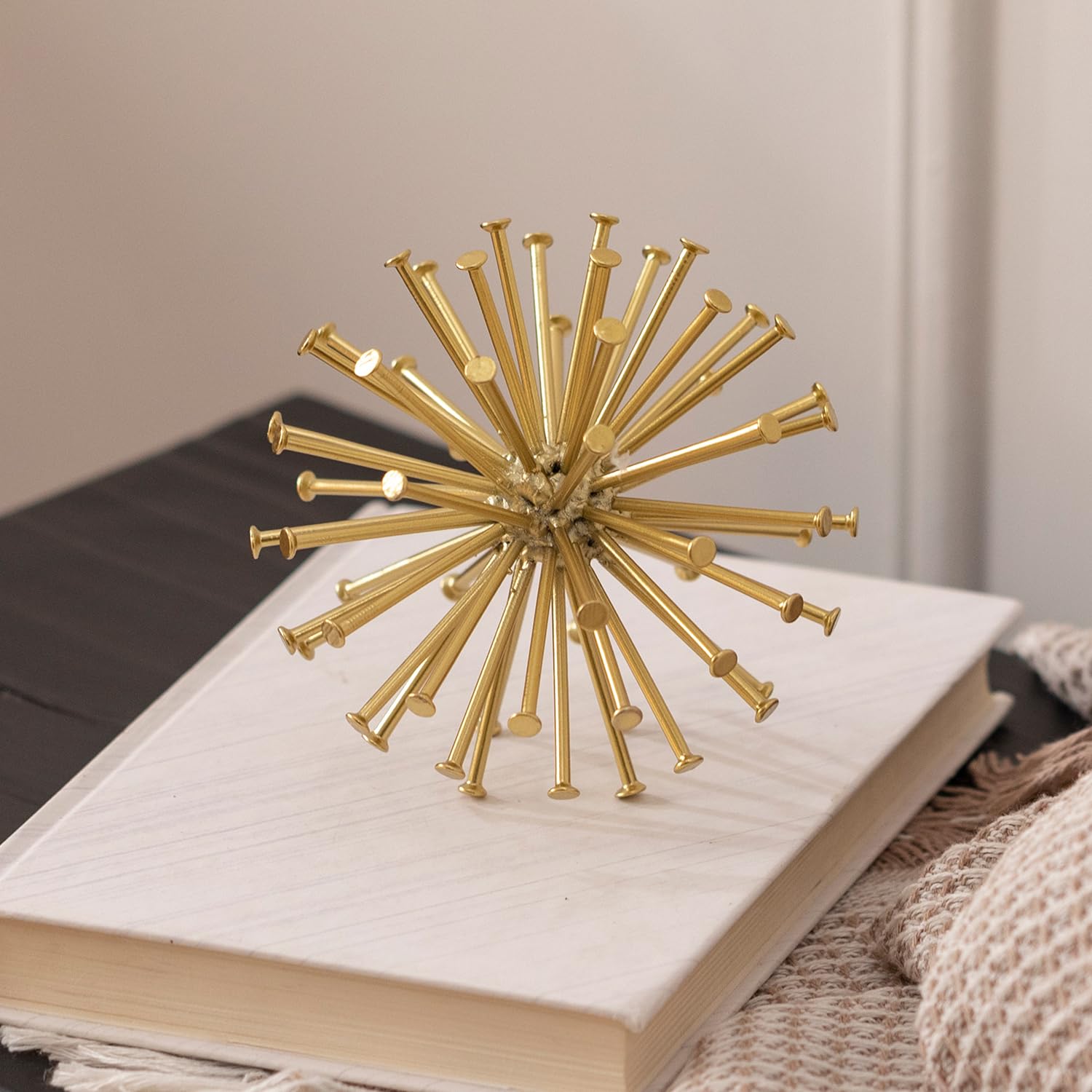 5.75" Gold Decorative Sphere, Metal Geometric Tabletop Decoration, Abstract Gold Decorative Ball, 3D Tabletop Sculpture for Home Metal Sphere Decor