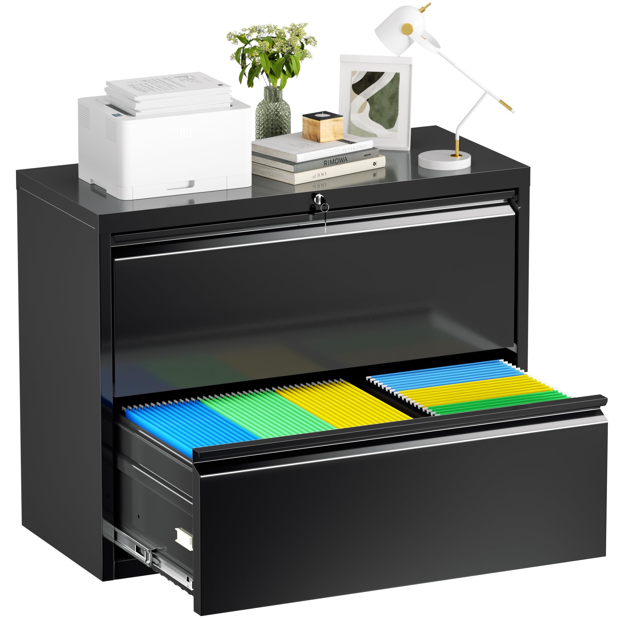 Bonusall 【Fully Assembled 3 Drawer White File Cabinet, Fully Assembled Metal Rolling Filing Cabinet with Lock, Under Desk Drawer Filing Cabinets for Home Office Fit A4/Letter/Legal
