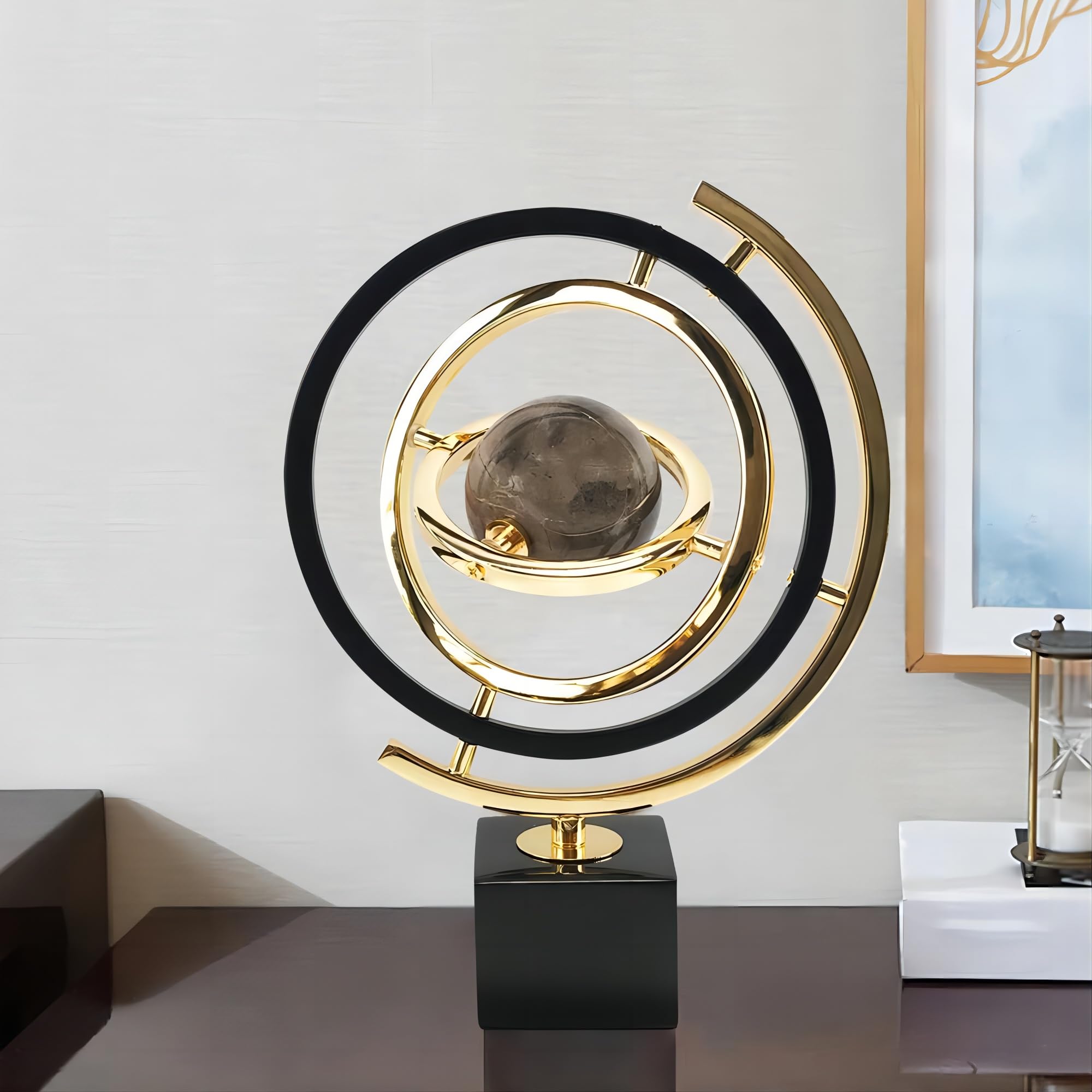 homary Modern Gold Geometric Sculpture with Crystal Base, 3D Metal Ornament Figurine, Abstract Luxury Decor Art for Living Room, Office, or Table Centerpiece