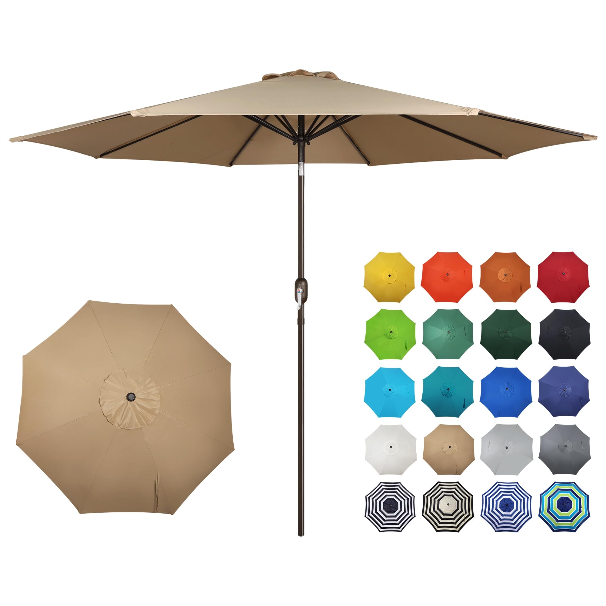 Blissun 10FT Outdoor Patio Umbrella, Outdoor Table Umbrella, Yard Umbrella, Market Umbrella with 8 Sturdy Ribs, Push Button Tilt and Crank