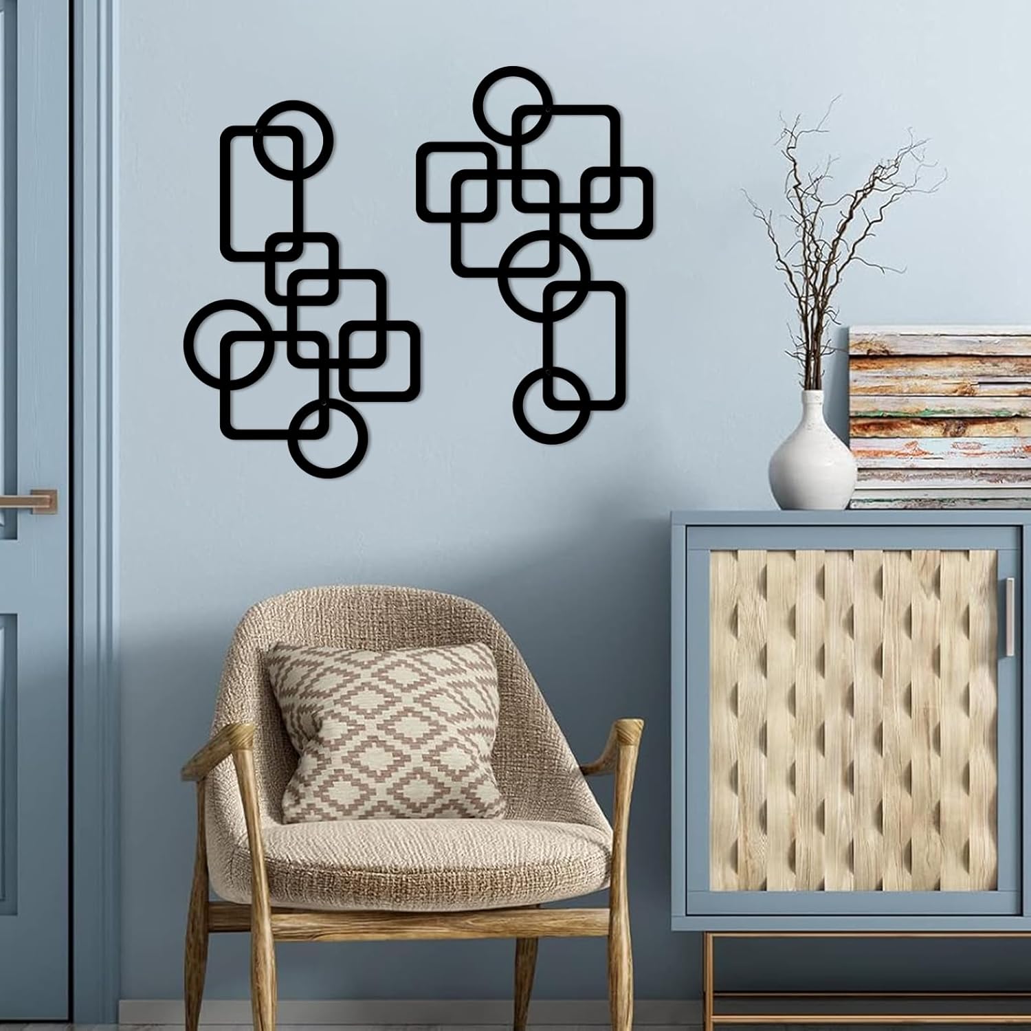 2 Pcs Mid Century Metal Wall Art, 3D Abstract Black