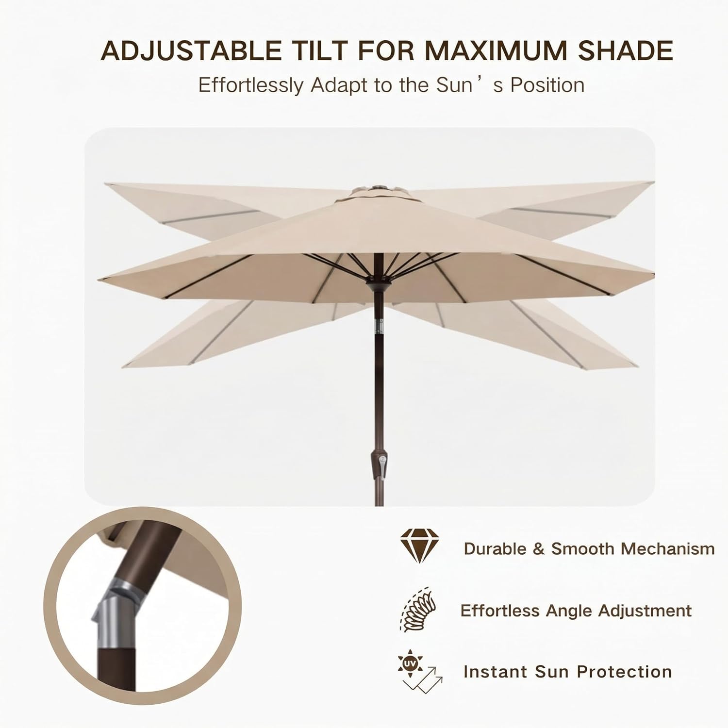 Kingdura 9FT Outdoor Patio Umbrella, Market Table Umbrella with Push Button Tilt and Crank, 8 Sturdy Fiberglass Ribs, UV Protection for Pool, Lawn, Deck, Backyard, Garden (Beige)