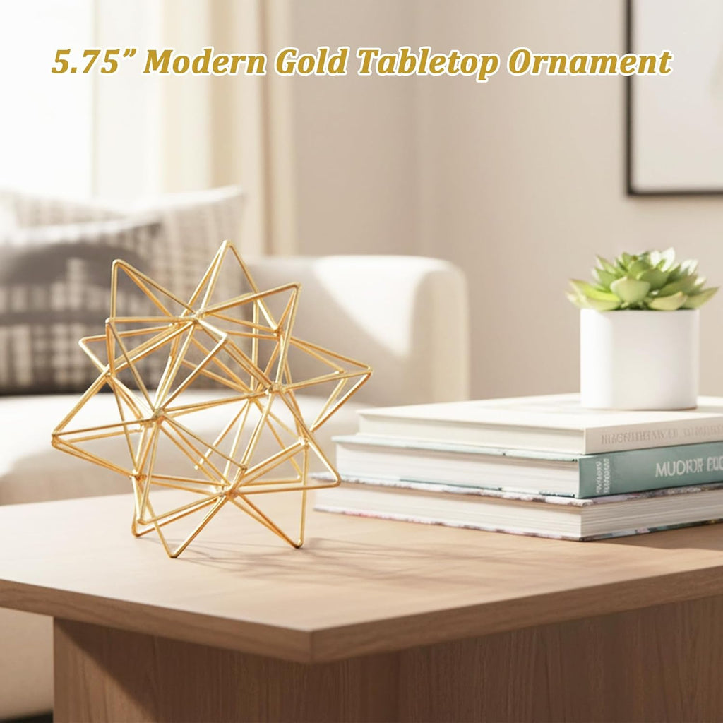 5.75" Gold Decorative Sphere, Metal Geometric Tabletop Decoration, Abstract Gold Decorative Ball, 3D Tabletop Sculpture for Home Metal Sphere Decor