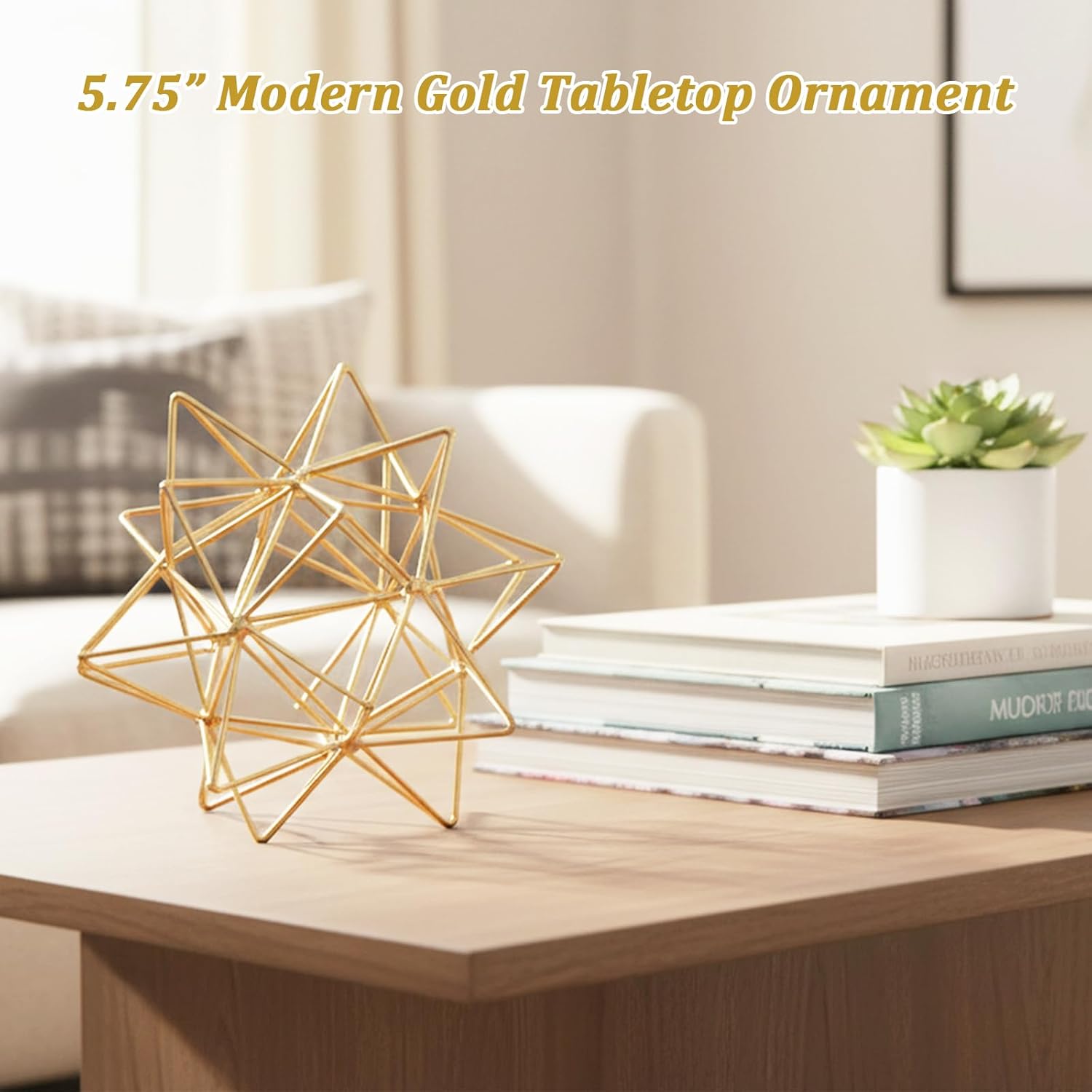5.75" Gold Decorative Sphere, Metal Geometric Tabletop Decoration, Abstract Gold Decorative Ball, 3D Tabletop Sculpture for Home Metal Sphere Decor