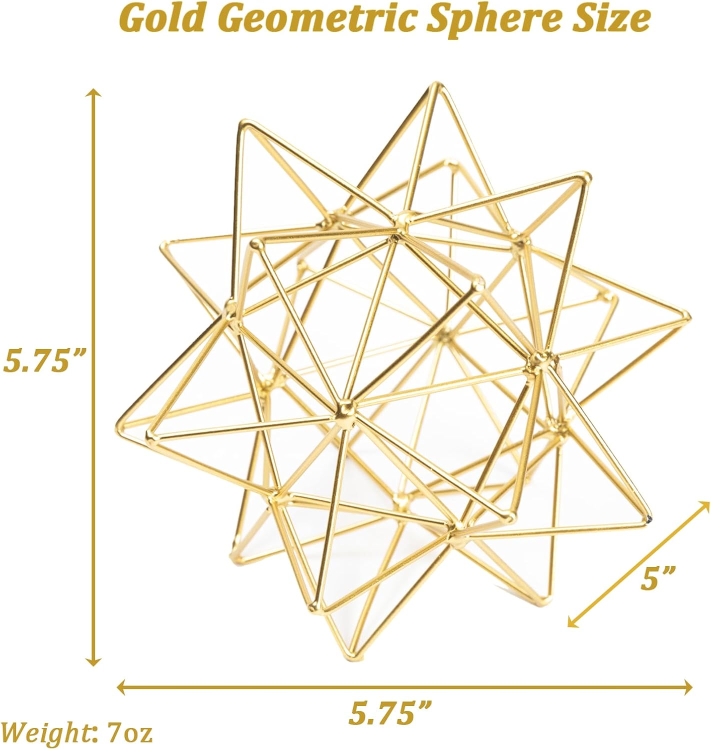 5.75" Gold Decorative Sphere, Metal Geometric Tabletop Decoration, Abstract Gold Decorative Ball, 3D Tabletop Sculpture for Home Metal Sphere Decor