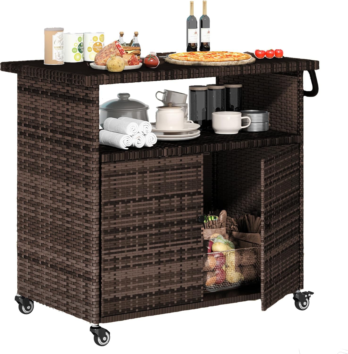 U-MAX Outdoor Grill Table with Storage Kitchen Island Prep Table with Wheels, Storage Cabinets Outdoor, BBQ Serving, Cart Cooking Grilling Station for Patio, Outside, Backyard, Bar