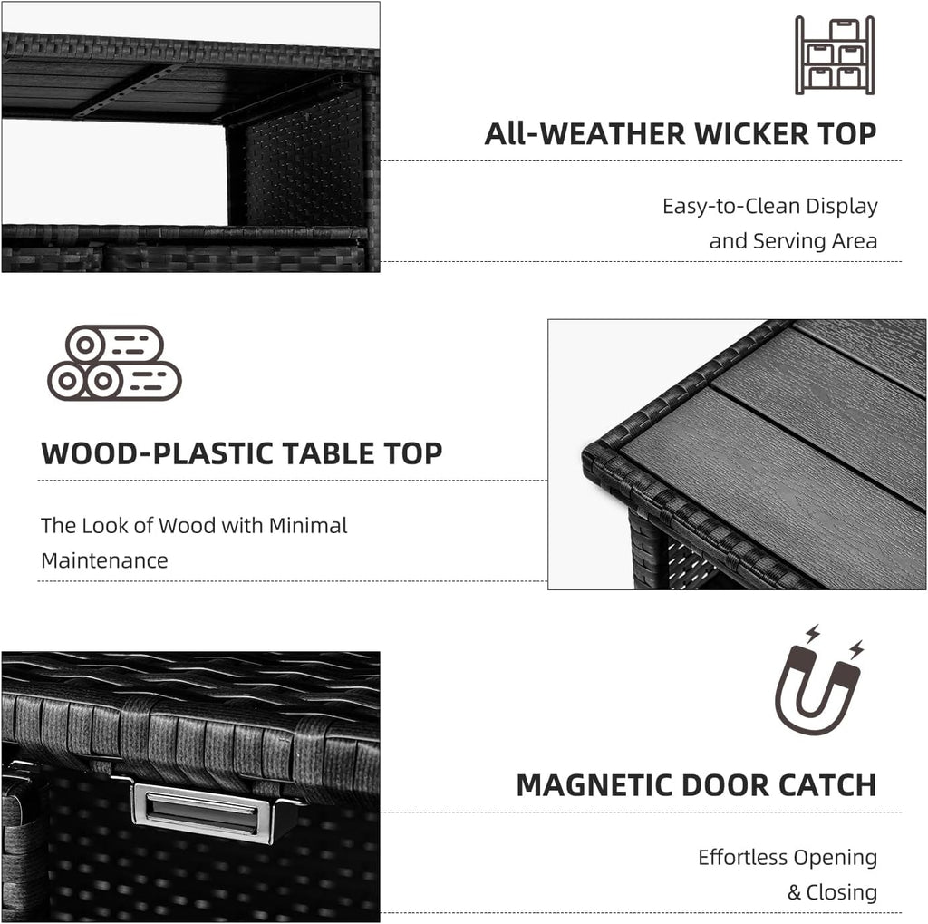U-MAX Outdoor Grill Table with Storage Kitchen Island Prep Table with Wheels, Storage Cabinets Outdoor, BBQ Serving, Cart Cooking Grilling Station for Patio, Outside, Backyard, Bar